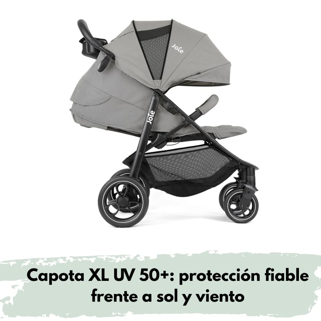 Joie Litetrax Set de Carrito Bebé con Saco Térmico | Silla de Paseo Ligera y Compacta con Suspensión Flex - Plegable con una Mano - Capota UV 50+ - Ruedas Antipinchazos - Pebble