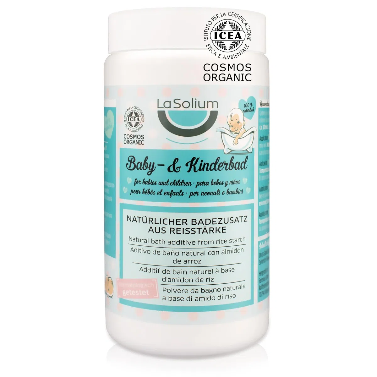 Bio Polvo de almidón de arroz – baño para bebés 100% natural – calma la piel sensible de niños y bebés - sin perfume y dermotológicamente testado