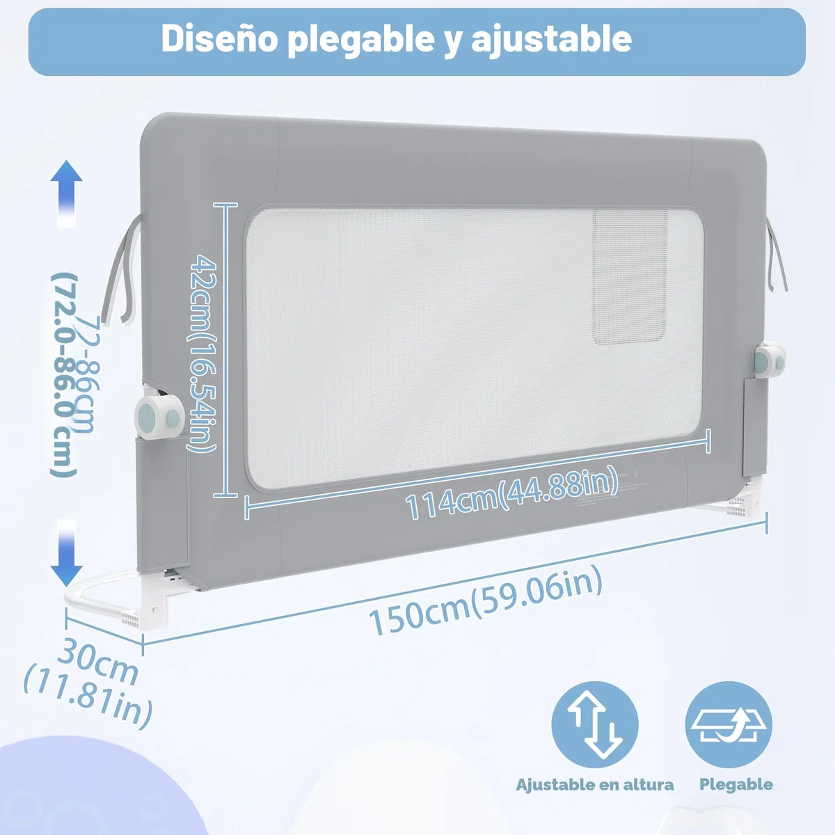 LZQ Barrera plegable para cama infantil, protección contra caídas, protección contra caídas, protección contra caídas, 150 cm