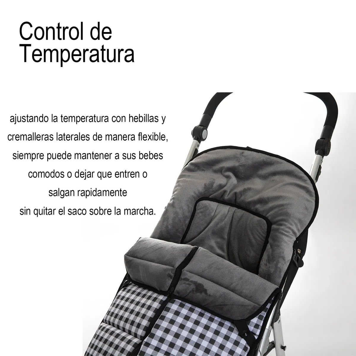 variouss Saco polar de Silla de Paseo Universal, Saco carrito de Bebé invierno, Desmontable impermeable y transpirable (Vichy Negro)