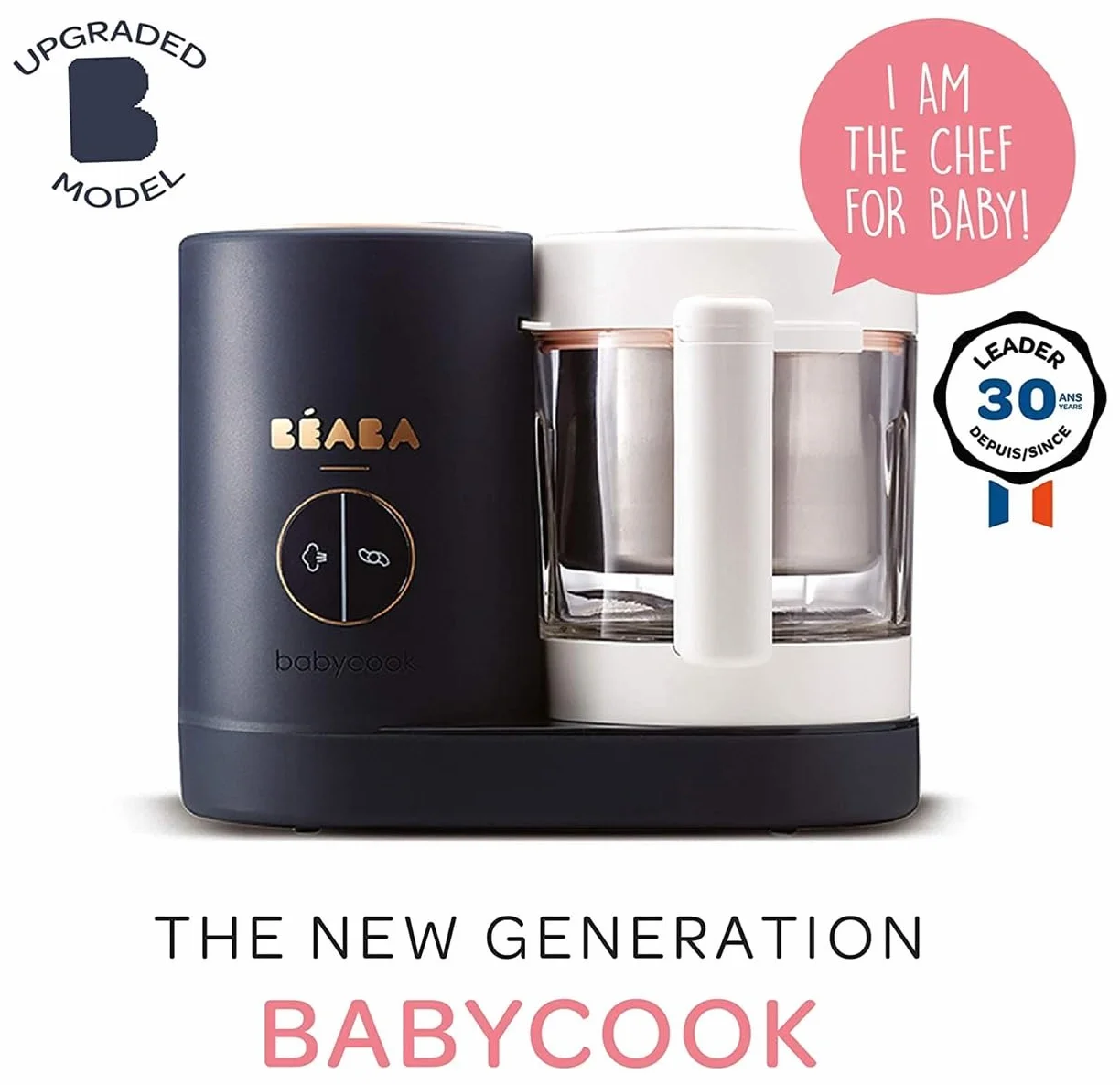 Béaba - Babycook Neo - Máquina de alimentos para bebés - 6 en 1: Procesador de alimentos, licuadora y cocina - Cocina al vapor suave - Comida casera rápida para bebés - Cuenco de vidrio - Recipiente