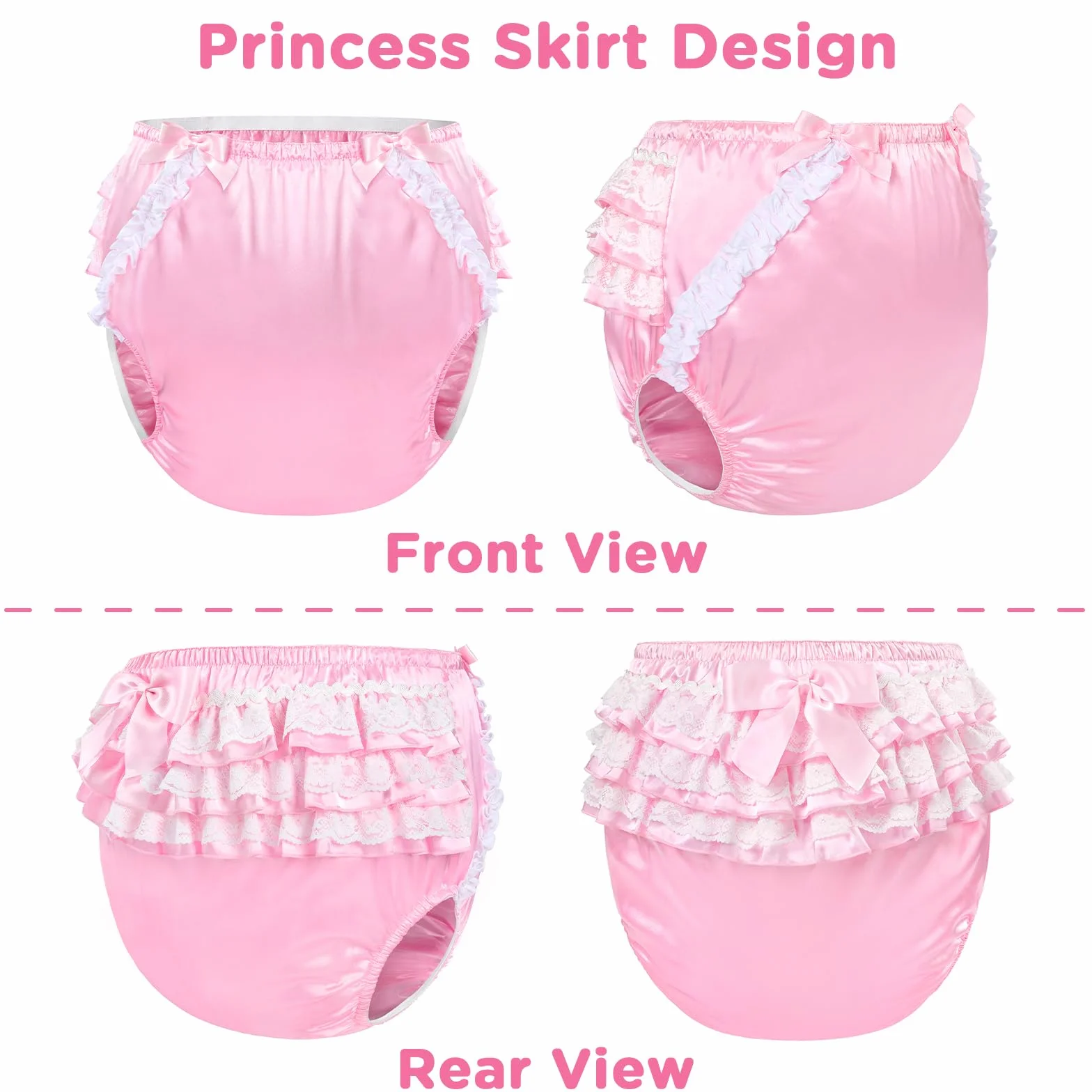 LittleForBig Lavable Reutilizable Resistente al Agua Con Volantes de Encaje y Lazo Bonitos en Rosa Satén para Cubierta de Pañal para Adultos Talla M
