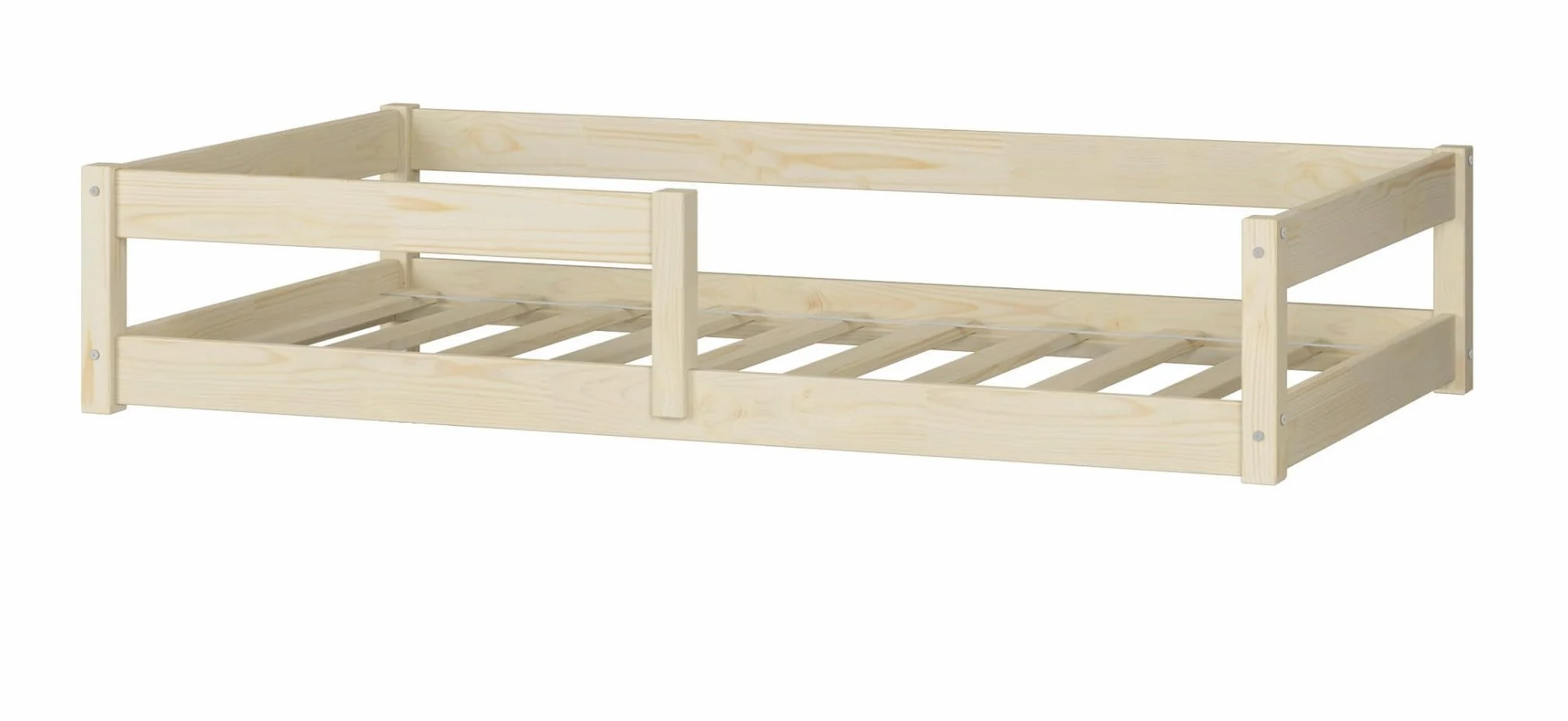 KOBI Cama Infantil 120x60 cm, con barandilla - Nordi Cama de Suelo de Madera de Pino Natural