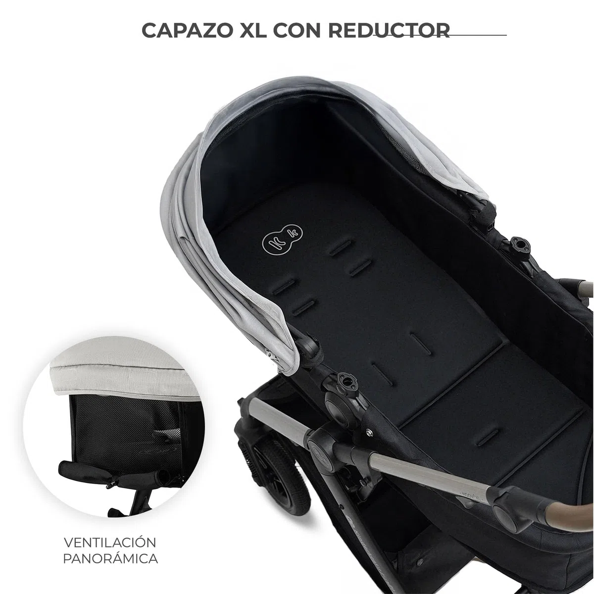 Kinderkraft MOOV XL 3 en 1, Carrito bebé hasta 27 kg, Carro, Con Asiento I-SIZE 40-75 cm, Plegable, Amortiguación, Convertible, Capazo XL, Con accesorios, Gris Claro