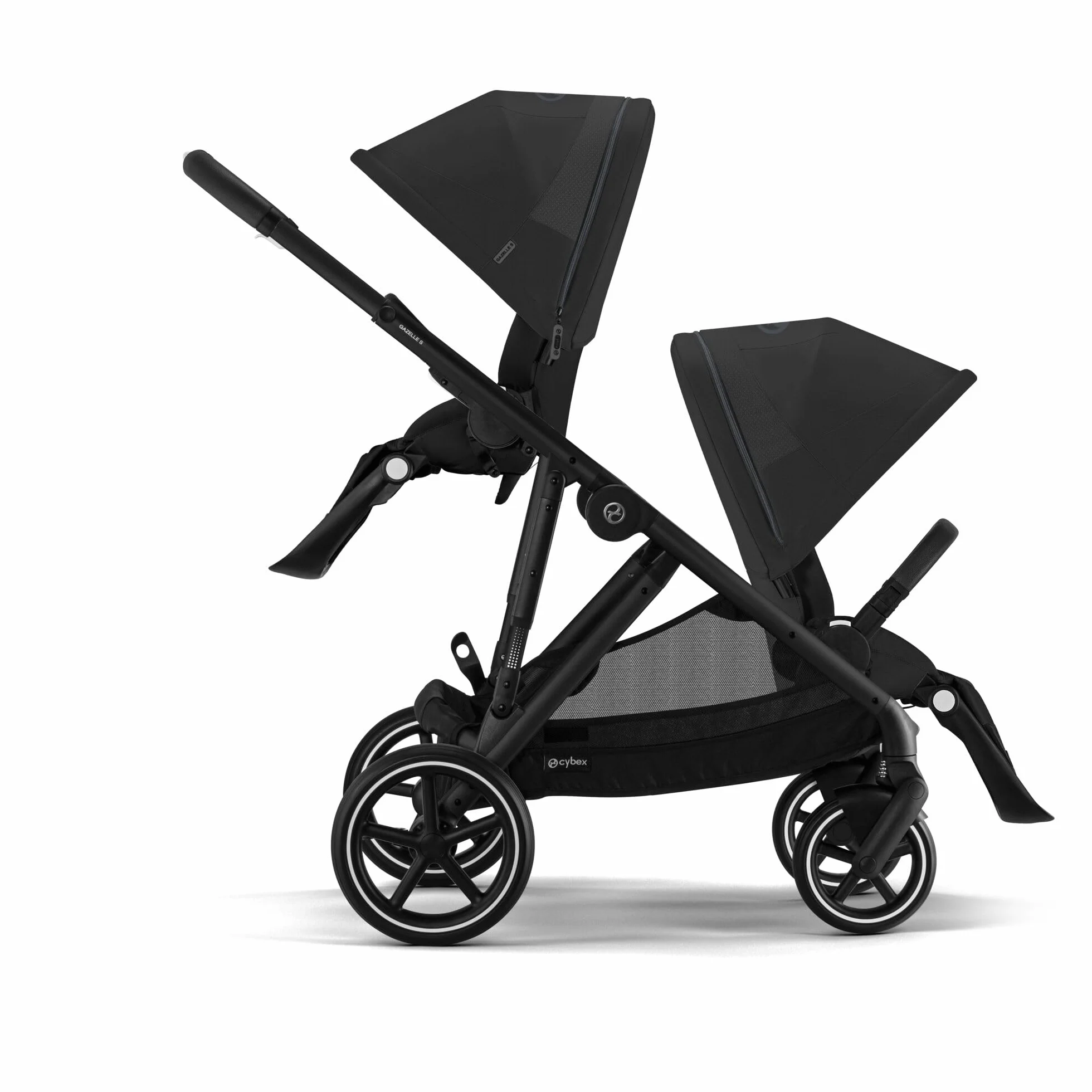 CYBEX Cochecito dorado GAZELLE S, Desde el nacimiento hasta los 4 años aprox., Máx. 22 kg (modo individual) / 2x 22 kg (modo Dúo), Sistema todo en 1 con 20+ configuraciones, Moon Black