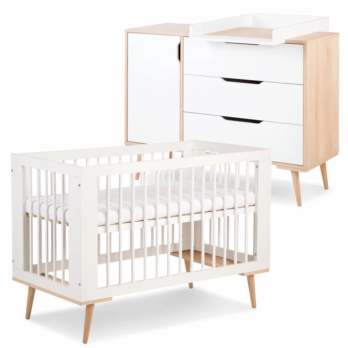 Mi Mobiliario Diseño Sofie Conjunto Cambiador y Cuna Estilo escandinavo 120X60 Blanco