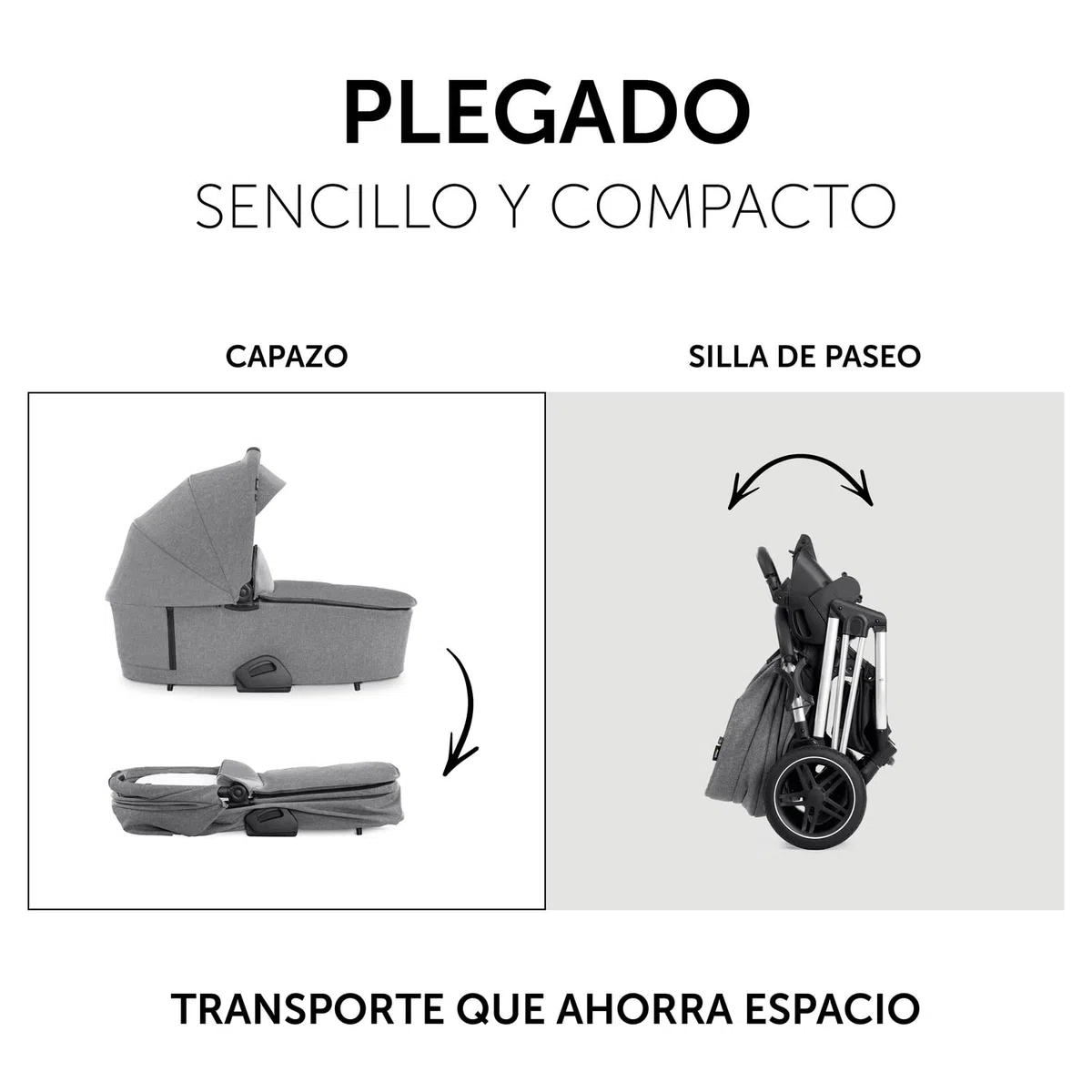 hauck Carrito Bebé 2 en 1 Vision X Set - Capazo desde el Nacimiento - Silla de Paseo 22 kg Reversible y Reclinable - Cubrepiernas - Ruedas de Goma - Plegable - Compacto - Gris Claro