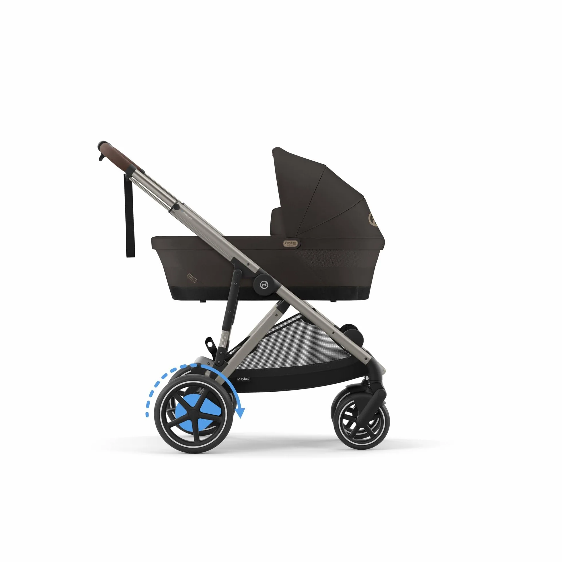 CYBEX Cochecito dorado e-GAZELLE S, máx. 22 kg (modo individual) / 2x 22 kg (modo dúo), sistema todo en 1 con accionamiento eléctrico y 20+ configuraciones, marrón chocolate