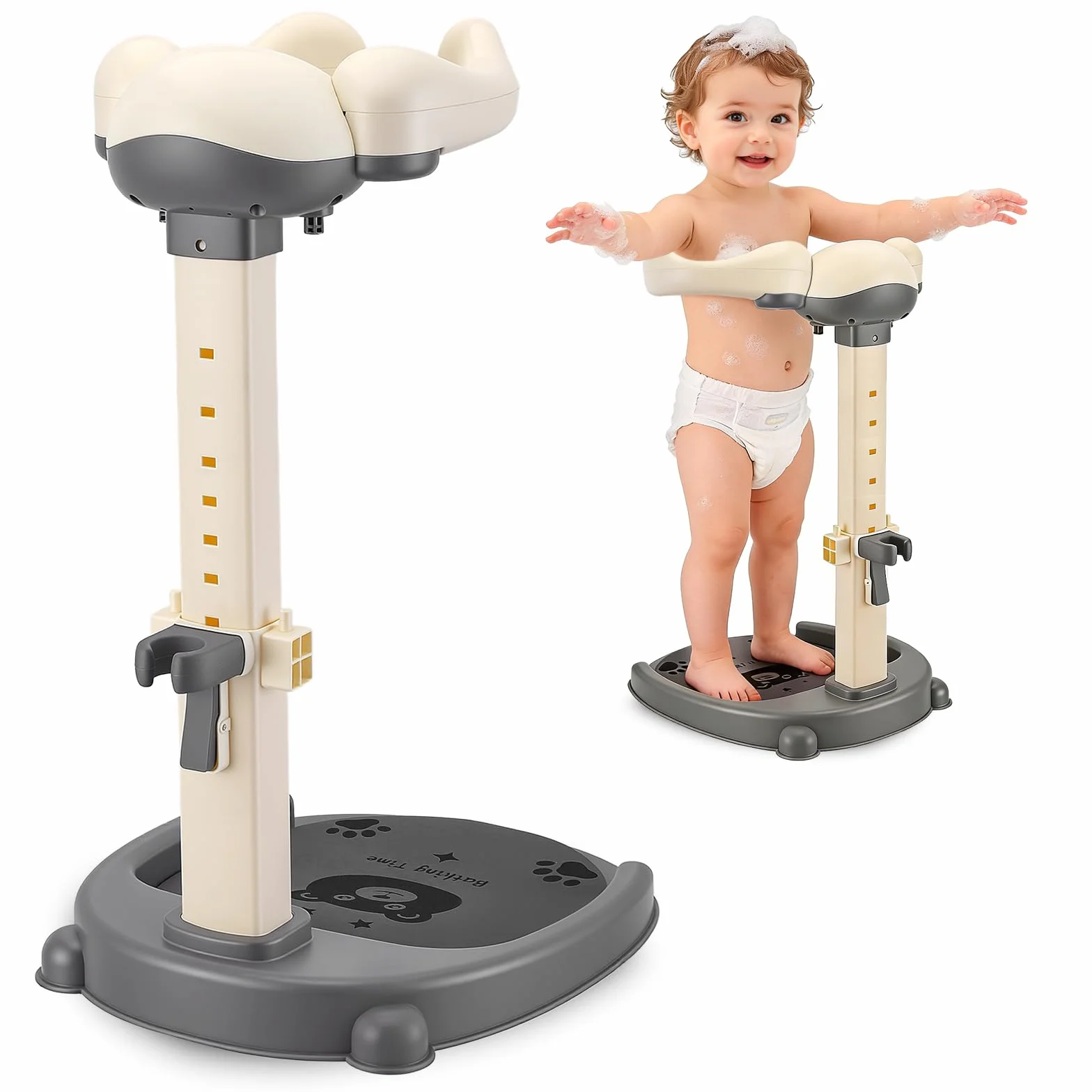 Soporte de ducha para bebé, altura regulable de 40 a 57 cm, silla de baño con base antideslizante y taburete extraíble, sin BPA, soporte de ducha para niños de 6 a 36 meses para bañarse