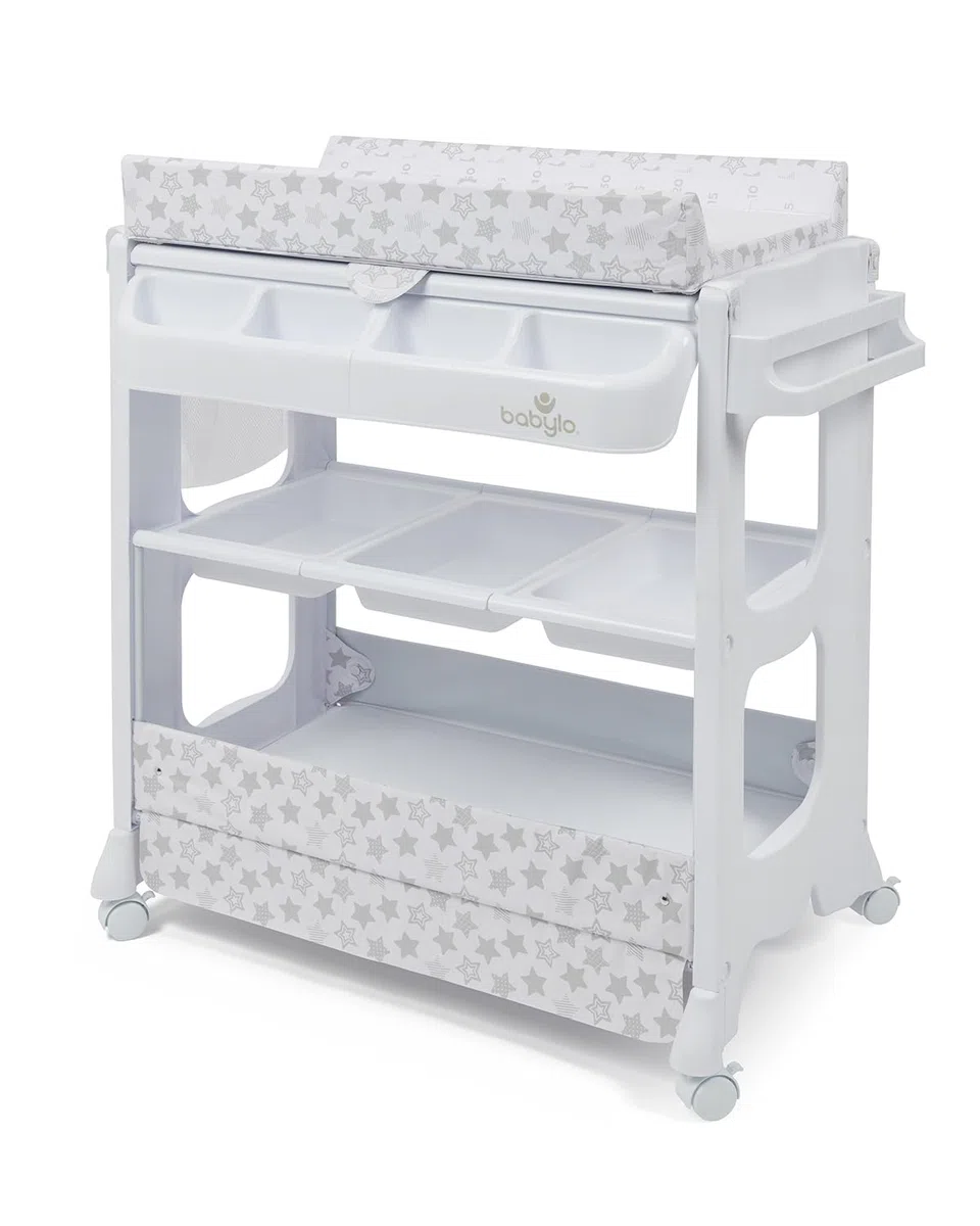 BABYLO Cambiador inteligente con unidad de baño con almacenamiento inteligente y cómodo, luna y estrellas métricas