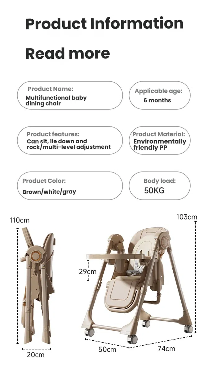 Modo de Comedor 2 en 1 y Modo Swing Trona para Bebé Silla, de Comedor para, Convertible Plegable Multifuncional, Con 5 Alturas Ajustables y 3 Posiciones Reclinables (8121 Grey)