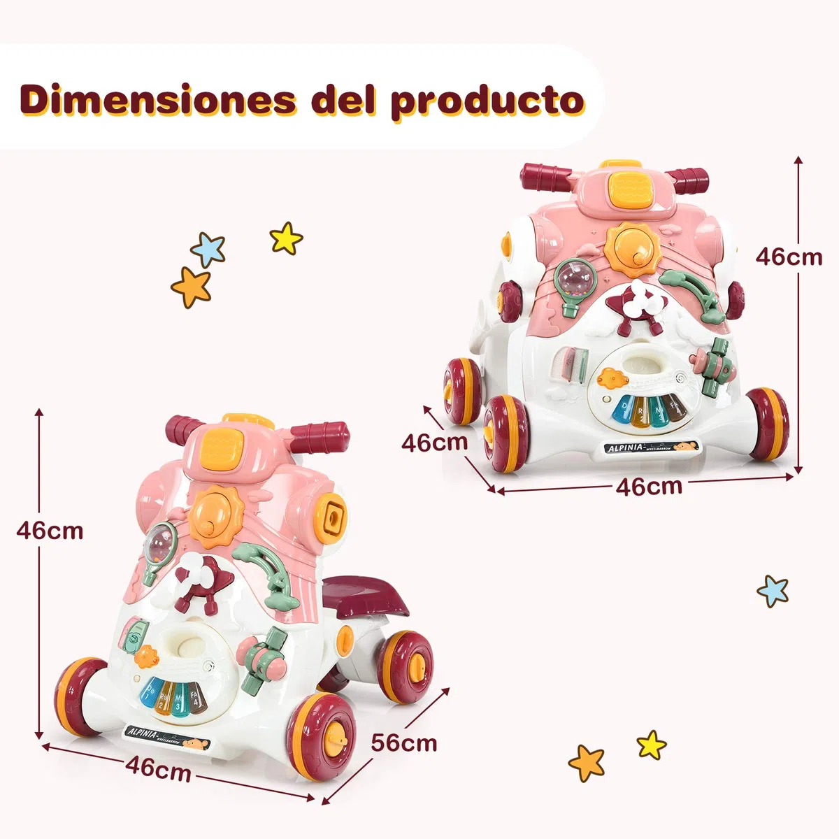COSTWAY 3 en 1 Andador Bebes, Andador para Bebé con Música,Luces y Ruedas Antideslizantes,Caminador Correpasillo con Tablero de Juguete para Bebé de 6-36 Meses, 56 x 46 x 46 cm (Rosa oscuro)