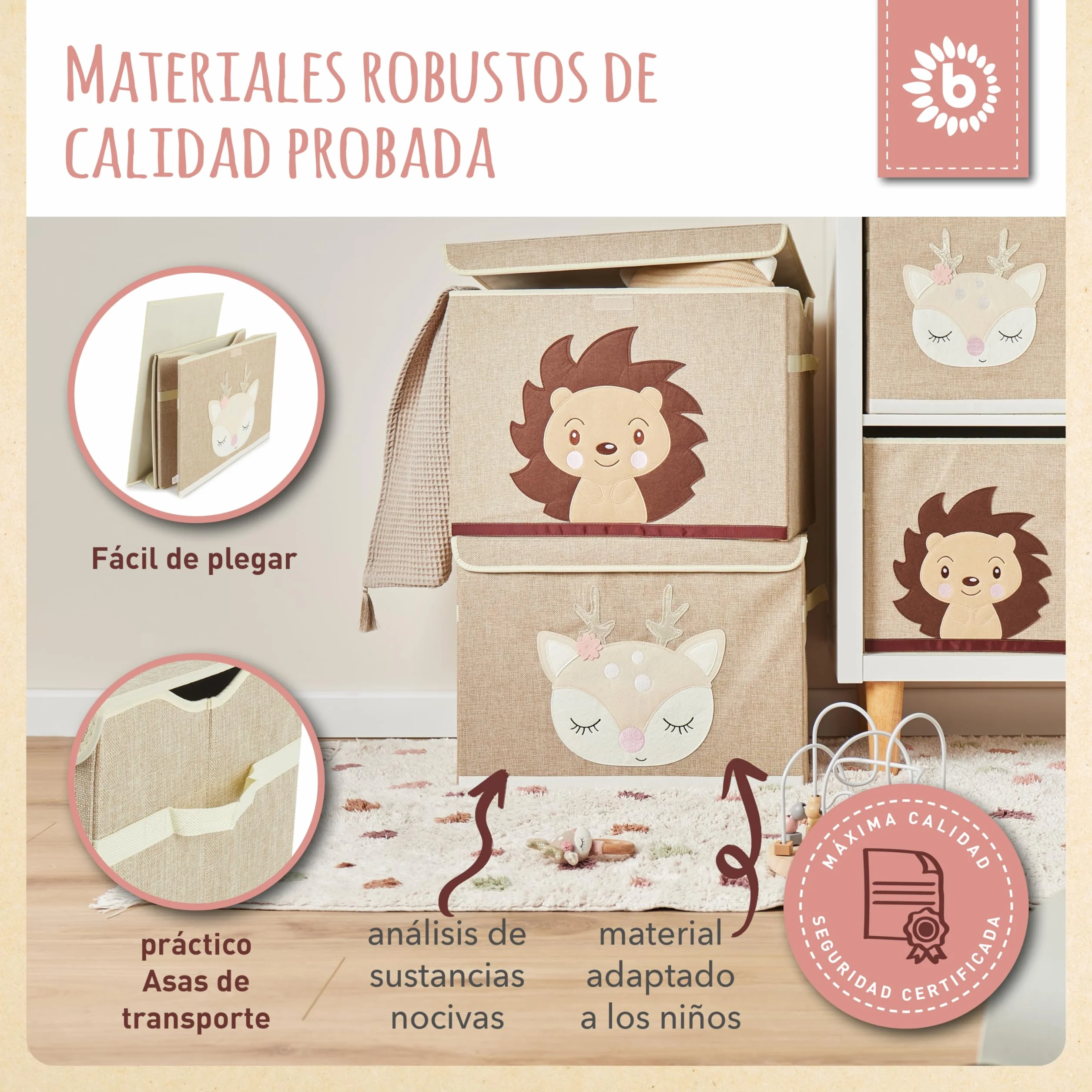 BIECO Caja de almacenamiento plegable 65 L 36 x 36 x 51 cm para niños
