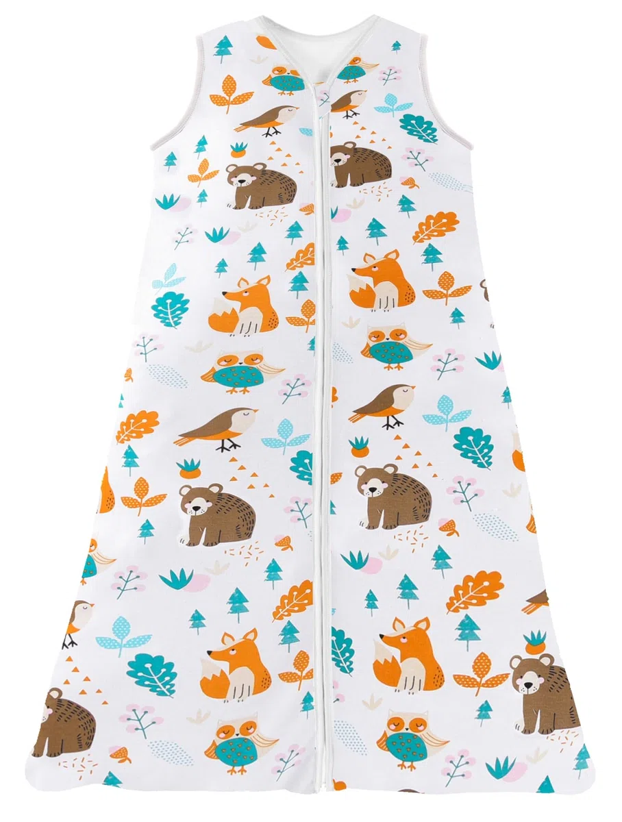 Chilsuessy Saco de dormir de verano para bebé, pijama para niños pequeños, sin mangas, para verano y primavera, 100% algodón, animales del bosque, 130/bebé altura 130-150 cm