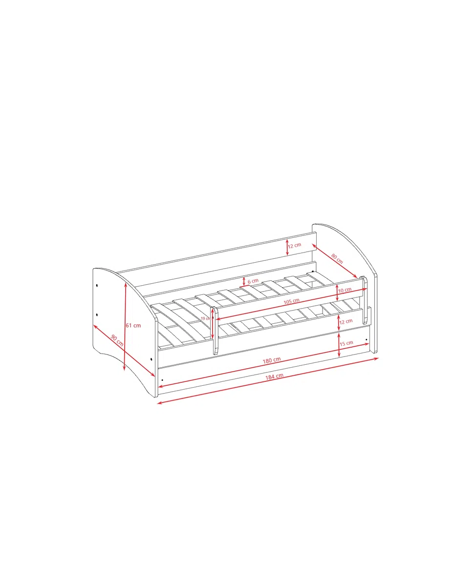 Cama Infantil 80x180 Cama para Niños Blanca con Barrera de protección contra caídas. cajones extraíbles y Base de Listones para niñas y niños - 80 x 180 cm Bomberos