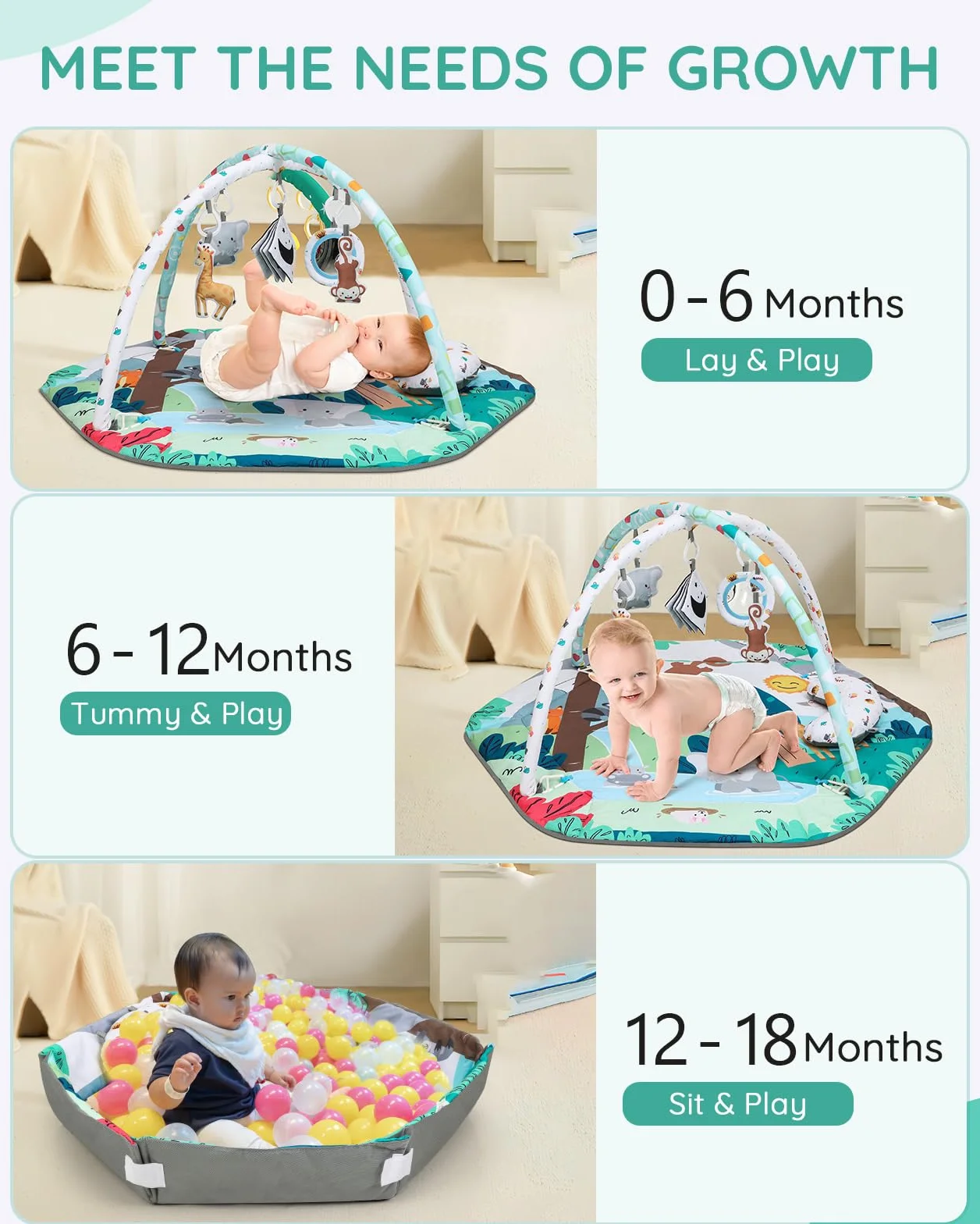 Lilian&Gema Gimansio de Actividades para bebés,Gimnasio De Juegos Para Bebe con 6 juguetes sensoriales desmontables para etapas de desarrollo sensorial y motriz,¡regalo ideal para bebés(0-18 meses)