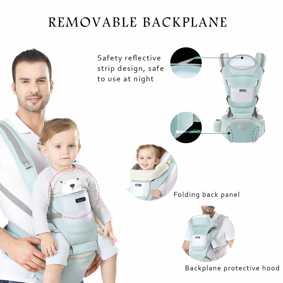 SONARIN Mochila Portabebés Ergonómico con Asiento de Cadera/Algodón Puro, Reposacabezas, Multiposición: Dorsal, Ventral, Ajustable para Recién Nacidos de 0 a 36 Meses (hasta 30 kg) Rosado