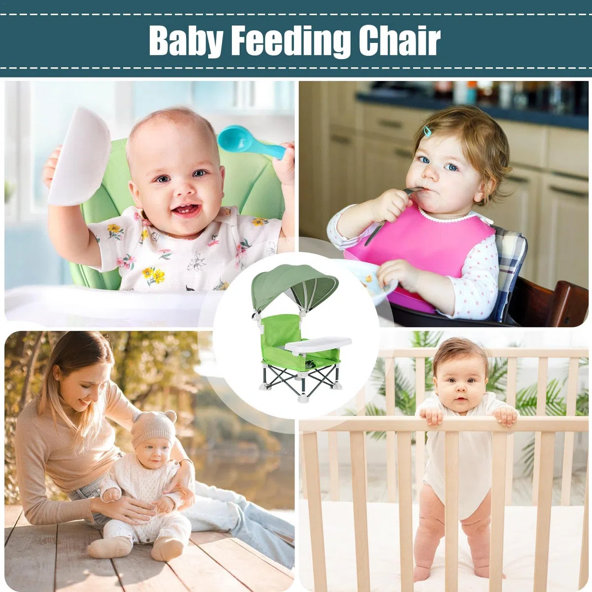Trona Para Bebé, Silla De Comedor Con Asiento Elevador Plegable, Silla De Playa Portátil Para Bebé Con Bandeja Extraíble Y Sombrilla, Trona De Viaje Para Asiento De Bebé, Silla De Alimentación