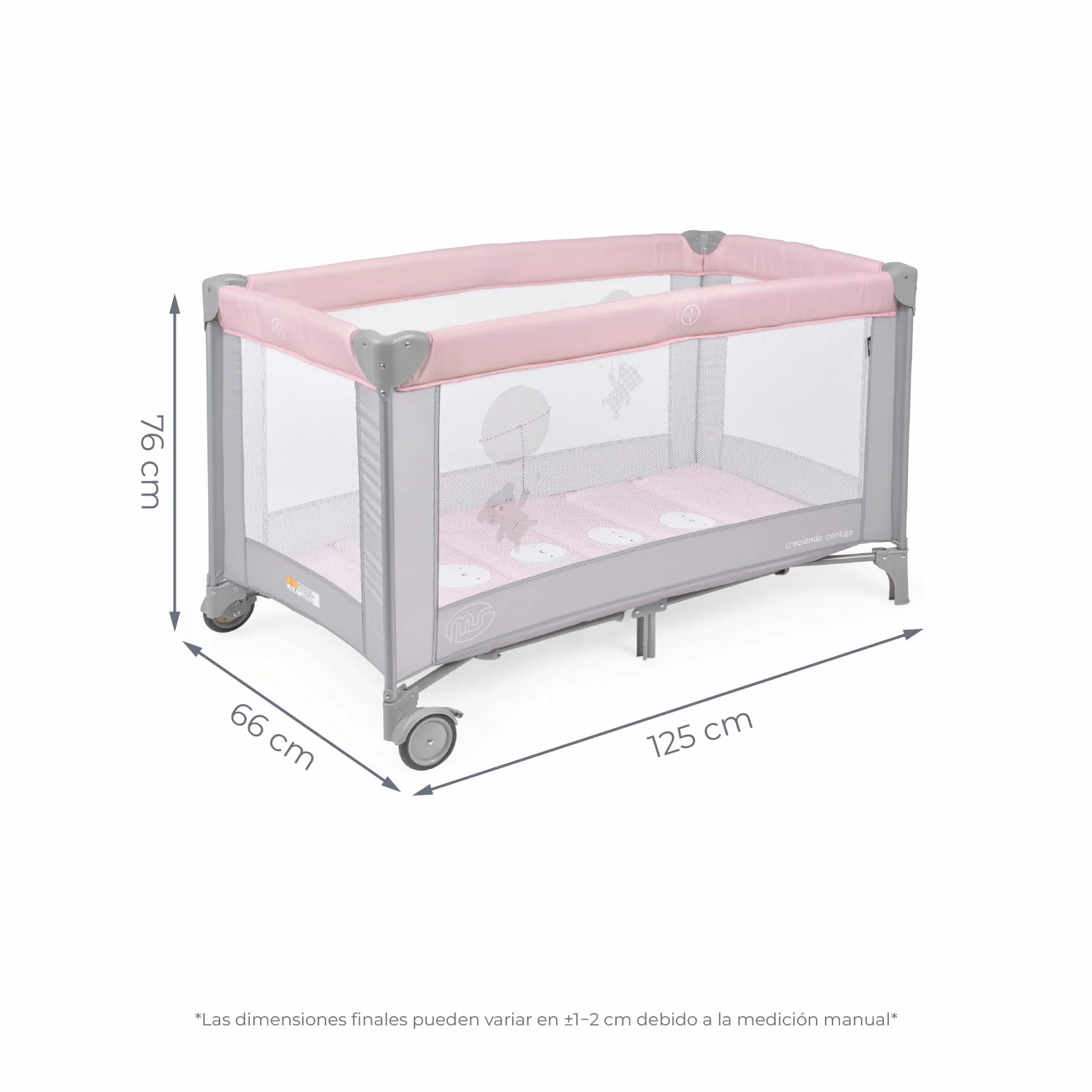BabyWorld Basic Cuna de Viaje 120x60 cm 0+ Meses 15 kg Colchón Bolsa Transporte Incluidos Rosa