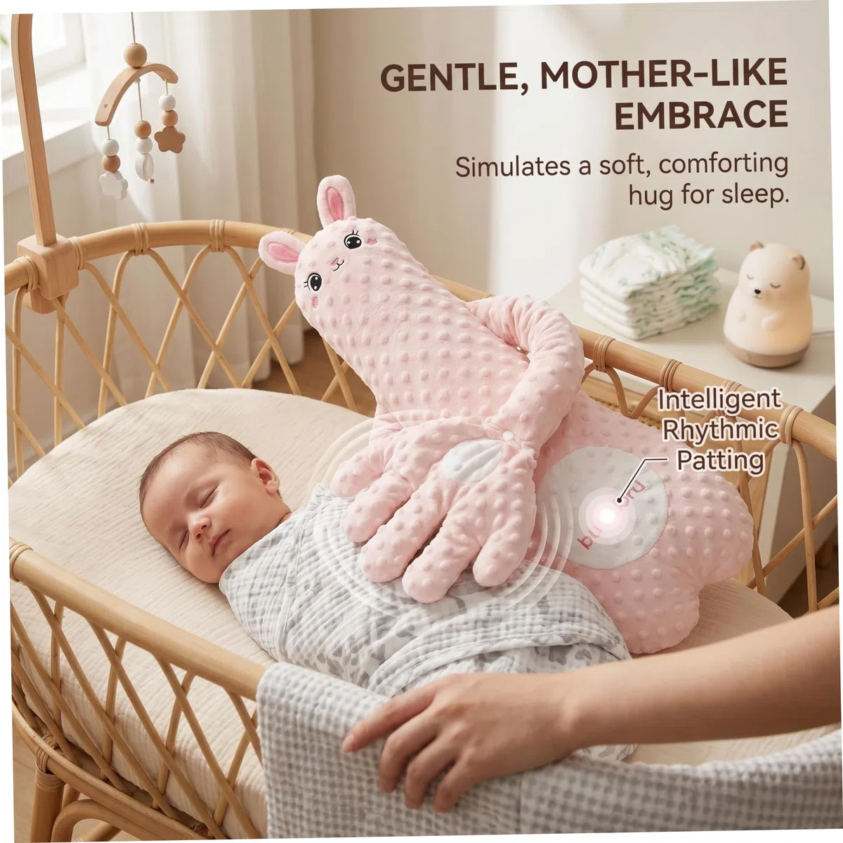Bebé calmante acariciando la mano: mamá abrazo simulación acariciando al bebé para dormir con una almohada inteligente de felpa extraíble de doble relleno para dormir
