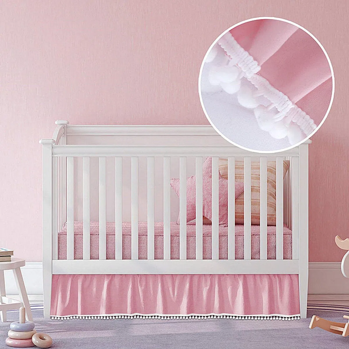 Cuna con Volantes,Faldas Cuna para niños pequeños | Microfibra para Cuna con Pompones para Llevar al bebé a la habitación del bebé cálida y acogedora para Dormir y soñar