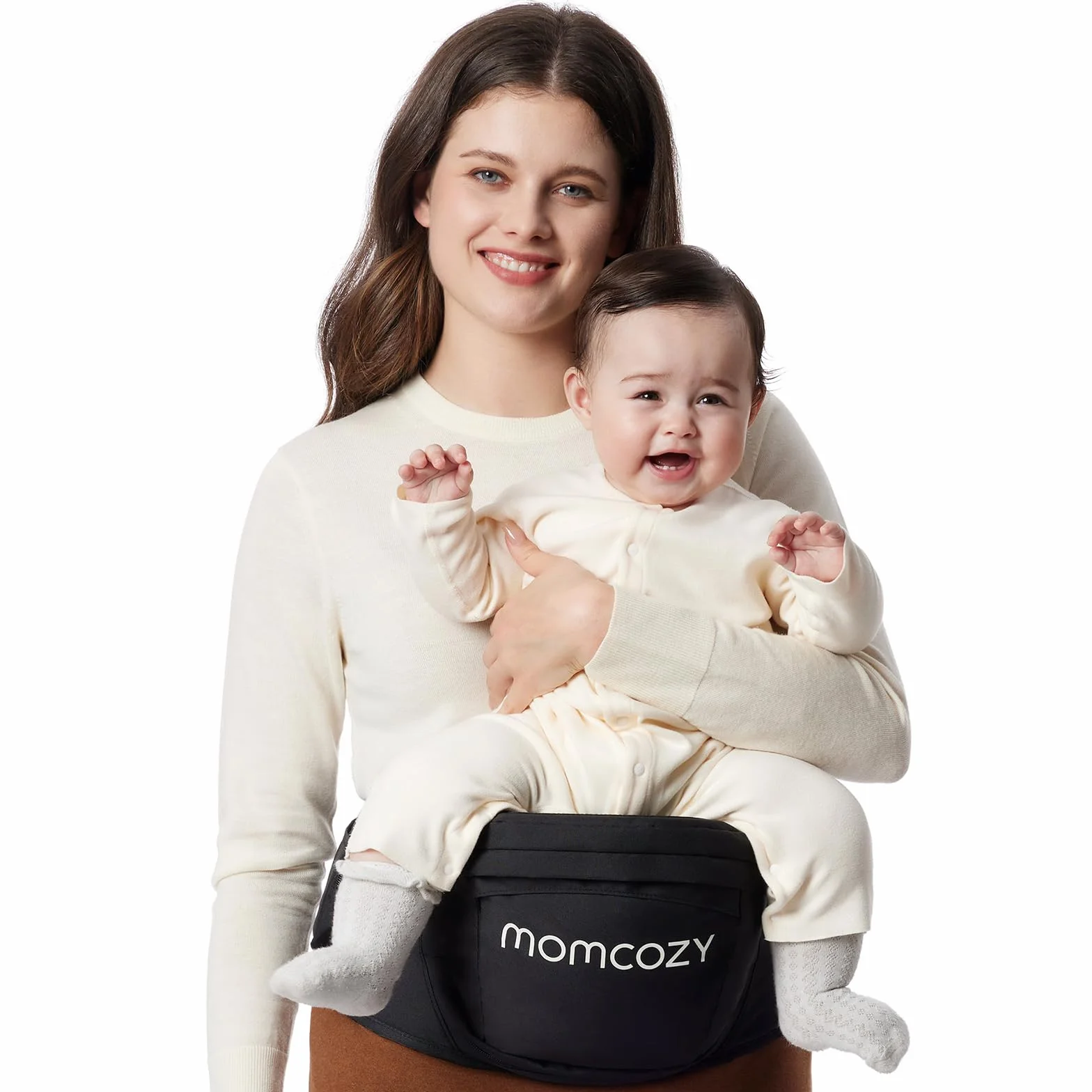 Portabebés Momcozy Ergonómico Ajustable con Protector de Vientre 3D Original para Recién Nacidos hasta 45lbs Negro Mediano