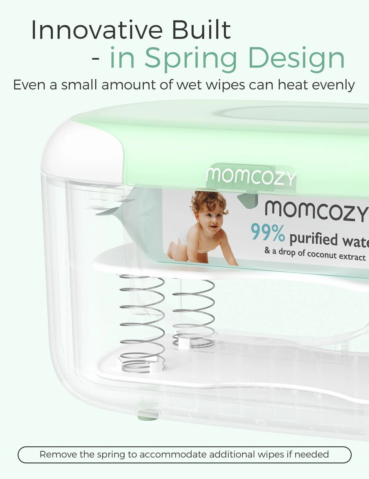 Momcozy Calentador de toallitas para bebé, dispensador de toallitas de mayor capacidad, calentamiento rápido de 10 minutos con 4 modos de temperatura, innovador diseño de resorte, silicona y sellos