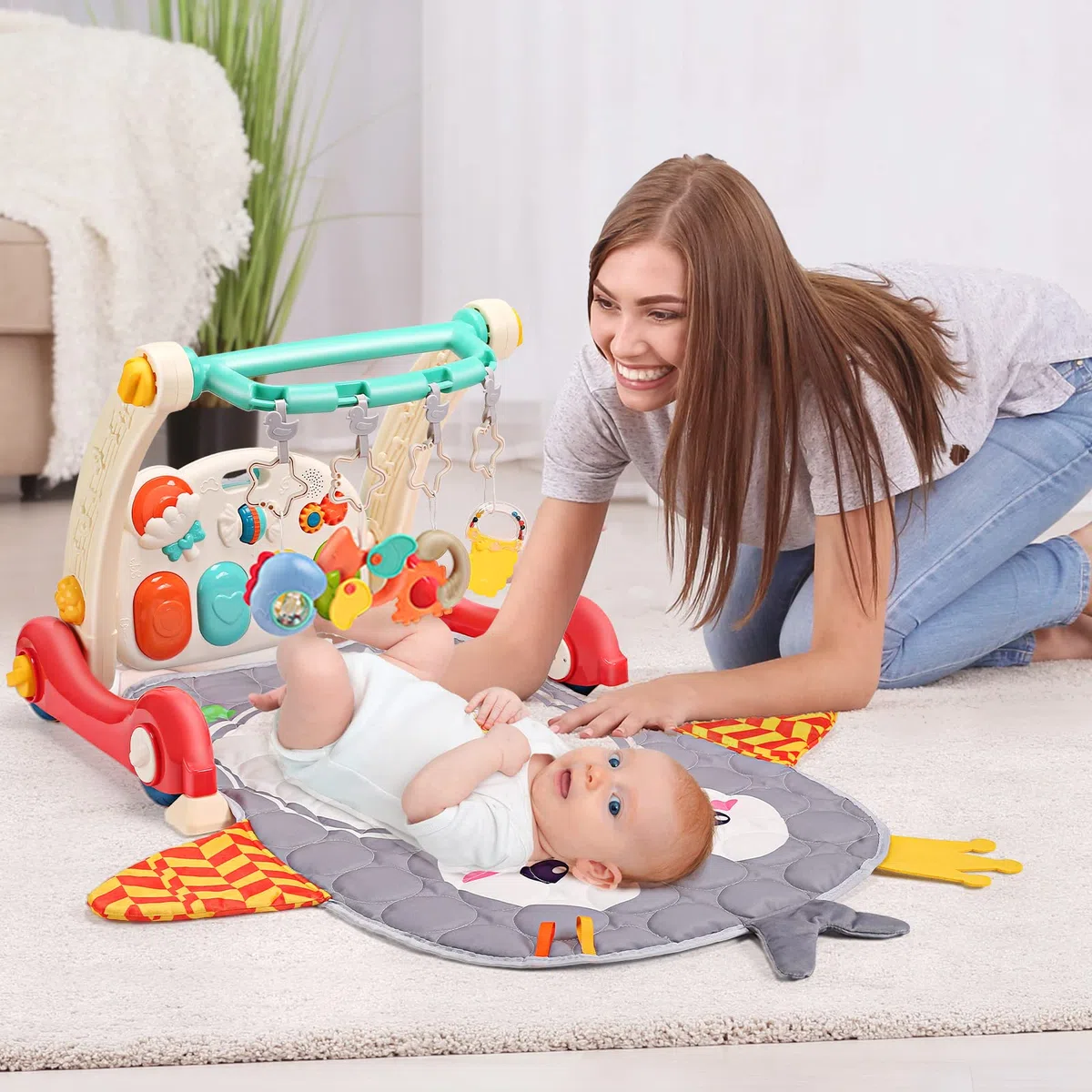 CUTE STONE Gimnasio De Juegos Para Bebés, Piano pataditas Aprendizaje Alfombra para bebés, centro de actividades musicales con luces, Tapete De Juegos Para Bebés de 0-24 Meses que