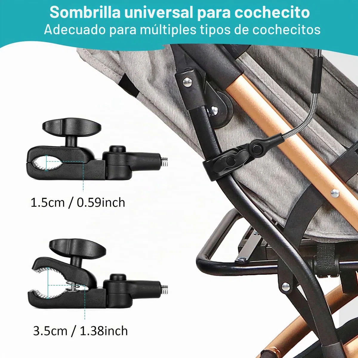 Sombrilla Carro Bebe Universal Anti UV, Diámetro 71 cm, Sombrilla de Cochecito con Abrazadera de Fijación, Parasol de Carro Bebe Protección UV50+, para Cochecito & Silla de Paseo