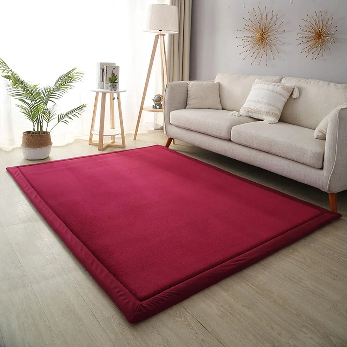Alfombra de gateo para bebé antideslizante, alfombra para guardería, alfombra de área de terciopelo coral, alfombra para niños de 2 cm de grosor - Carmesí - 100 * 180 cm