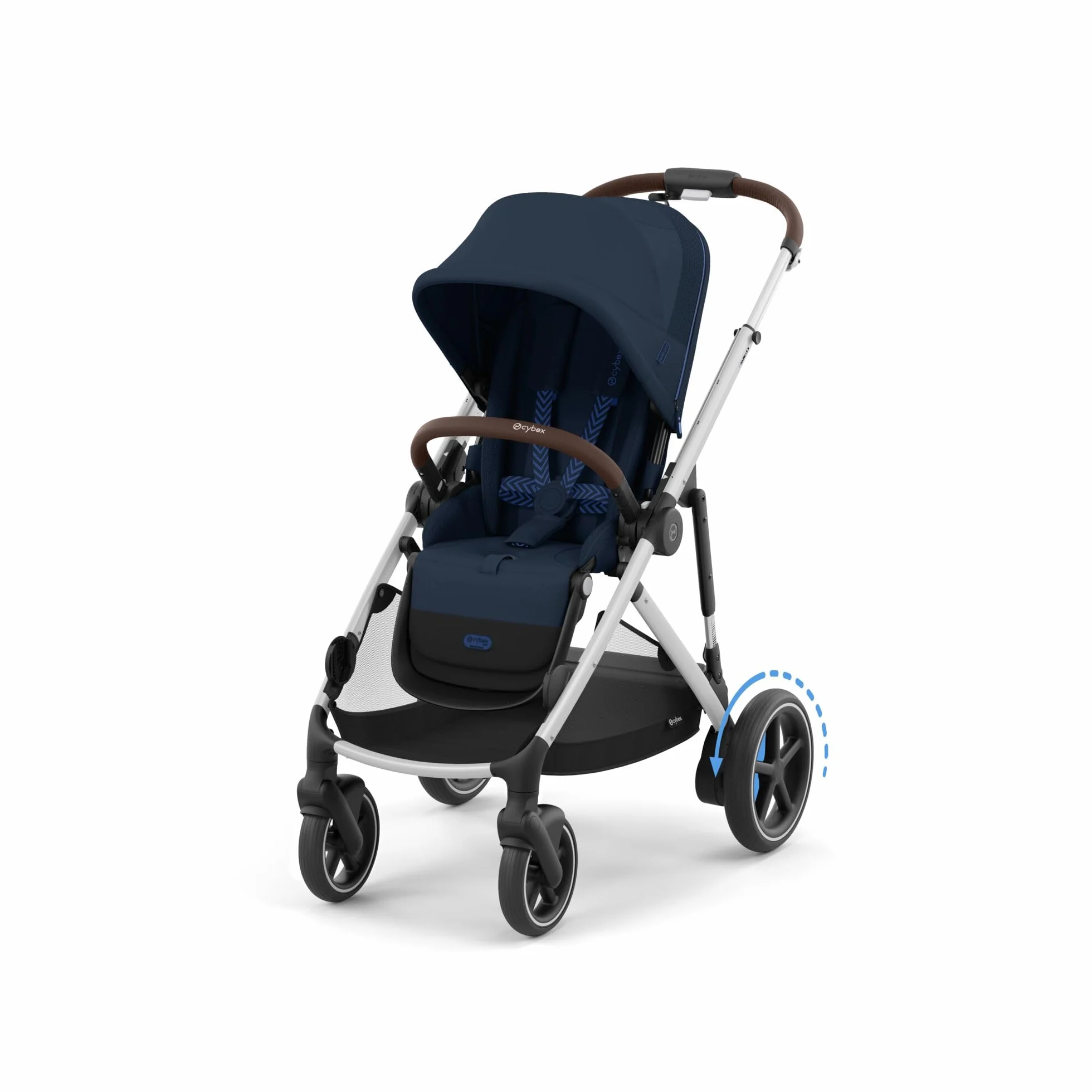 CYBEX Cochecito dorado e-GAZELLE S, máx. 22 kg (modo individual) / 2x 22 kg (modo dúo), sistema todo en 1 con accionamiento eléctrico y 20+ configuraciones, Ocean Blue