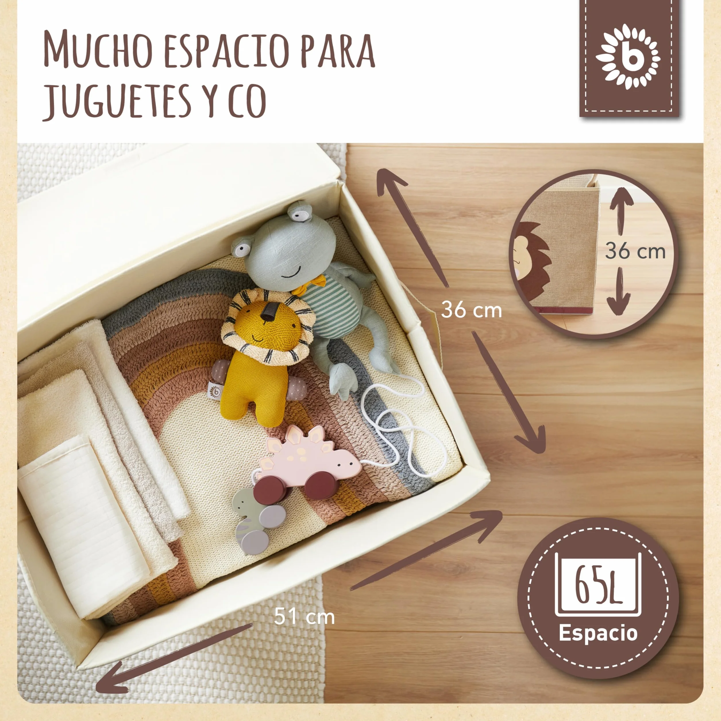 BIECO Caja de almacenamiento plegable 65 L 36x36x51 cm para niños