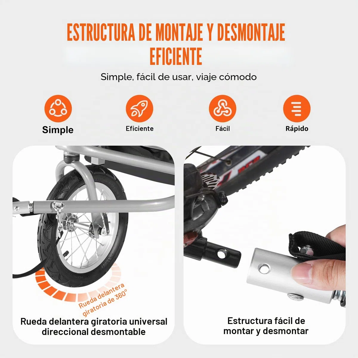 VEVOR Remolque de Bicicleta para Niños Asiento Doble Carga 40 kg Portaequipajes Transformable en Cochecito Remolque de Bicicleta para Niños Plegable con Enganche Universal para Bicicleta, Naranja Gris