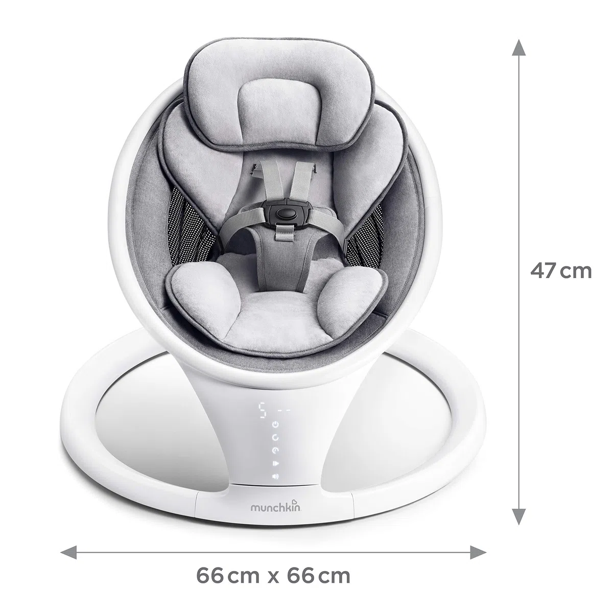 Munchkin Hamaca Eléctrica, Mecedora de Bebé y Recién Nacido con Bluetooth, Silla Portátil, con Movimiento y Sonidos, Gris/Blanco