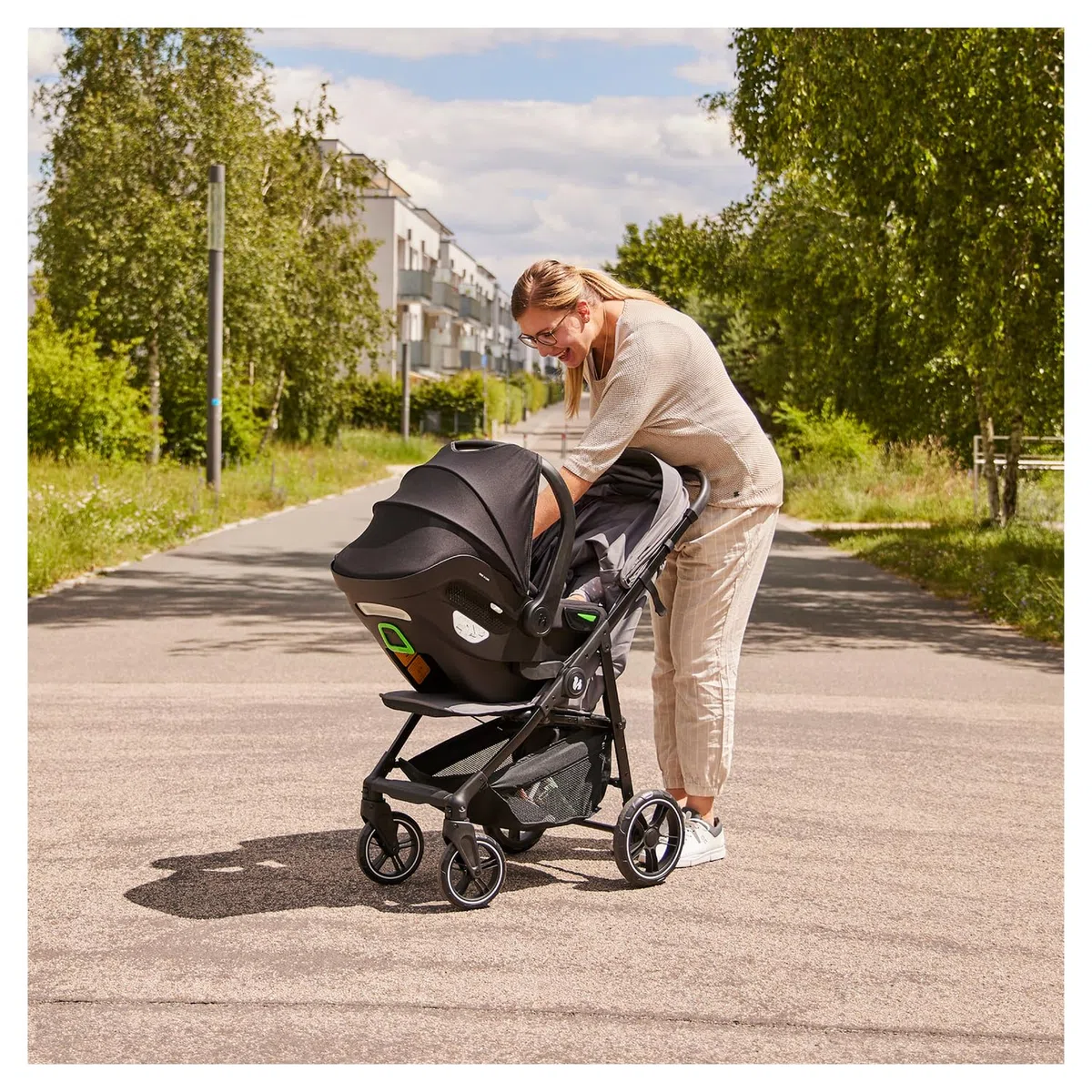 hauck Carro Bebe 3 Piezas Shop N Care Trio Set - Set de Carrito 3 en 1 con Cochecito, Silla de Coche y Silla de Paseo desde el Nacimiento hasta 22 kg, Compacto, Reclinable, Protección UV 50+ - Gris
