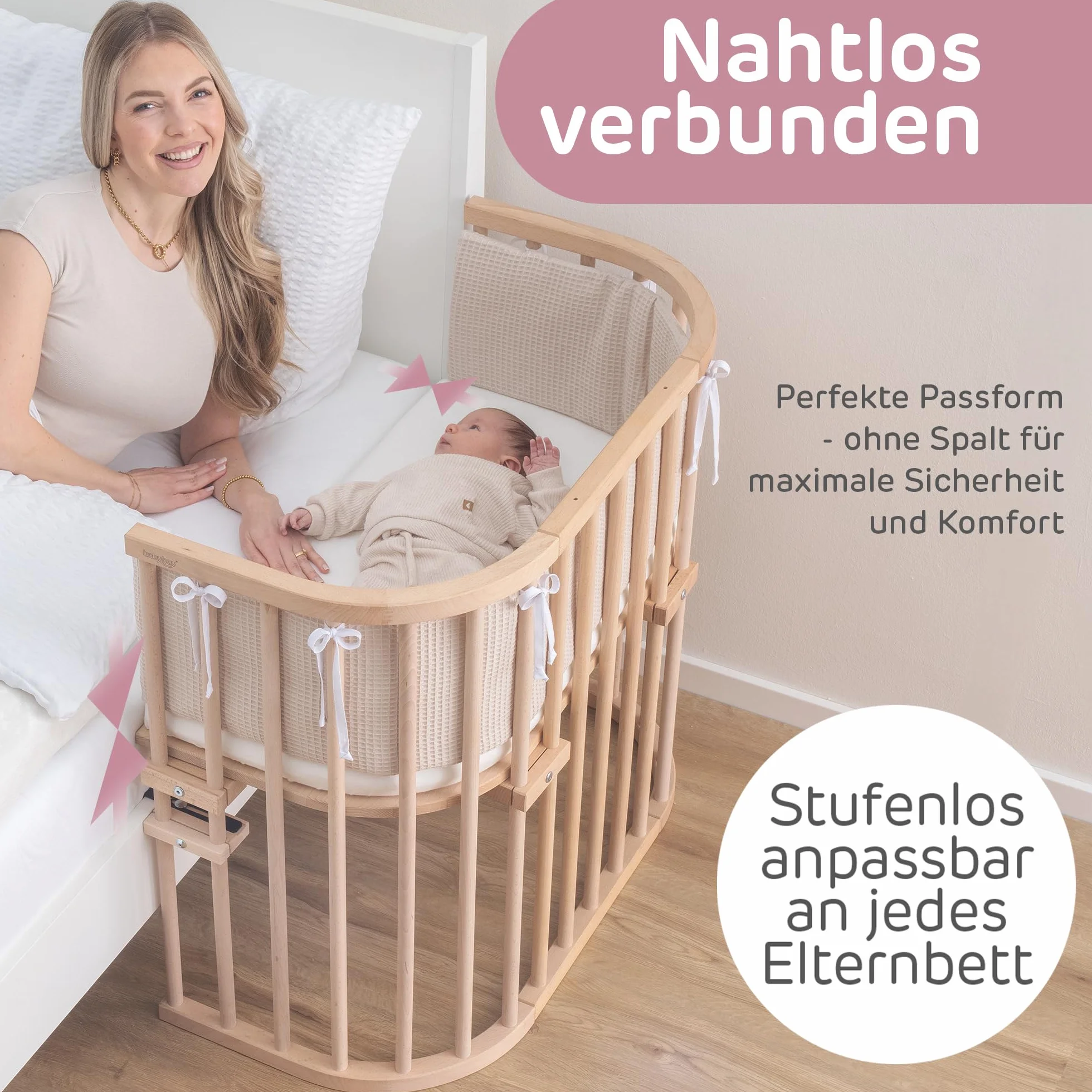 babybay Original - Cuna adosada con ventilación extra, color madera natural