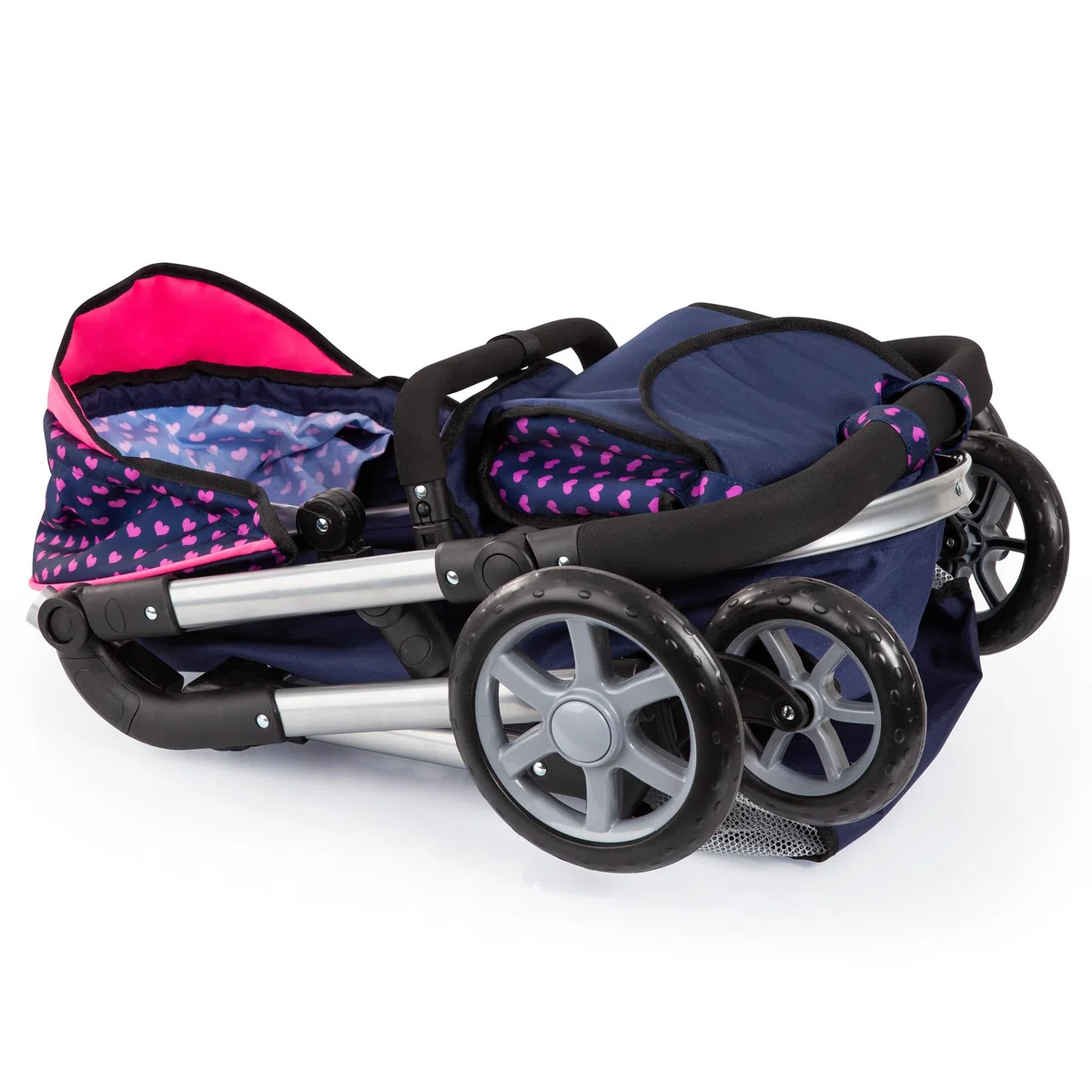 Bayer Design 18154AA cochecito para muñecas City Neo, carrito de muñeca, convertible en sillita paseo muñeco, altura regulable, plegable, con bolsa