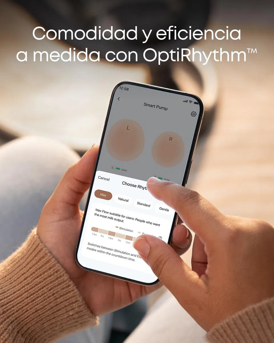 Sacaleches calefactable eufy S1, sacaleches con tecnología HeatFlow™, OptiRhythm™ controlado por app, succión de grado hospitalario, a prueba de fugas, ultrasilencioso para usar con sujetador.