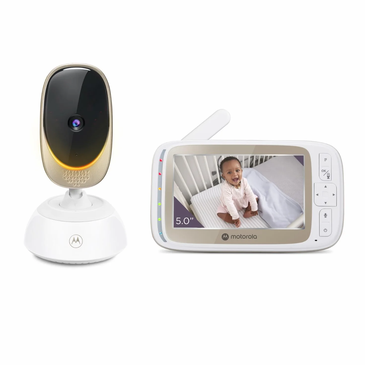 Motorola Nursery VM85 Connect Vigilabebés con Cámara – WiFi y App Móvil, Pantalla 5”, Visión Nocturna, Giro/Inclinación, Comunicación Bidireccional, Canciones de Cuna