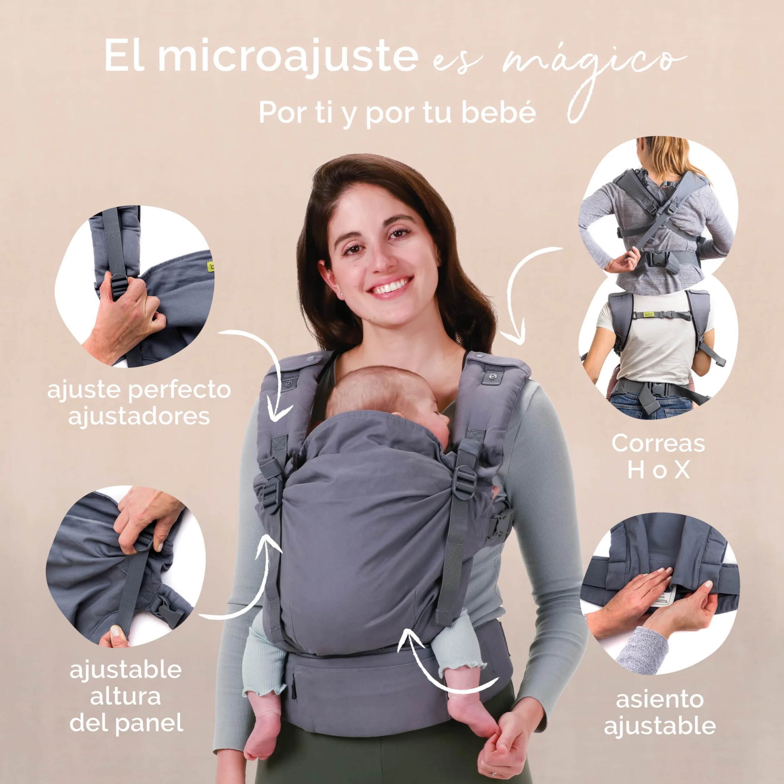 Boba X Mochila Portabebés Ergonómica Ajustable para Recién Nacidos 3-20 kg Gris