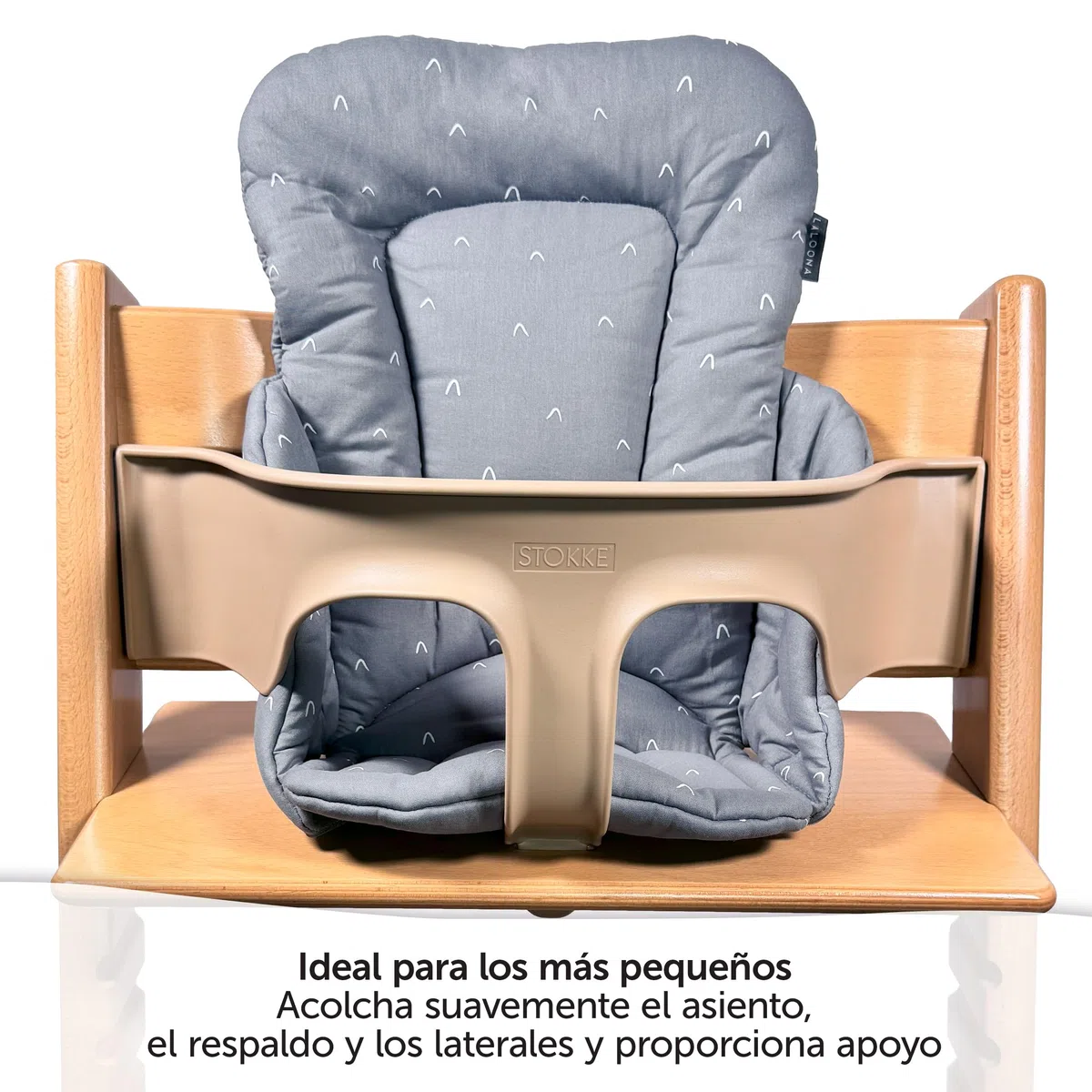 LaLoona Reductor para Trona Bebe Stokke Tripp Trapp, Cojin Trona Madera Algodón, Reductor de Asiento para Trona Evolutiva OEKO-TEX 100, No Irrita la Piel, Lavable - Gris