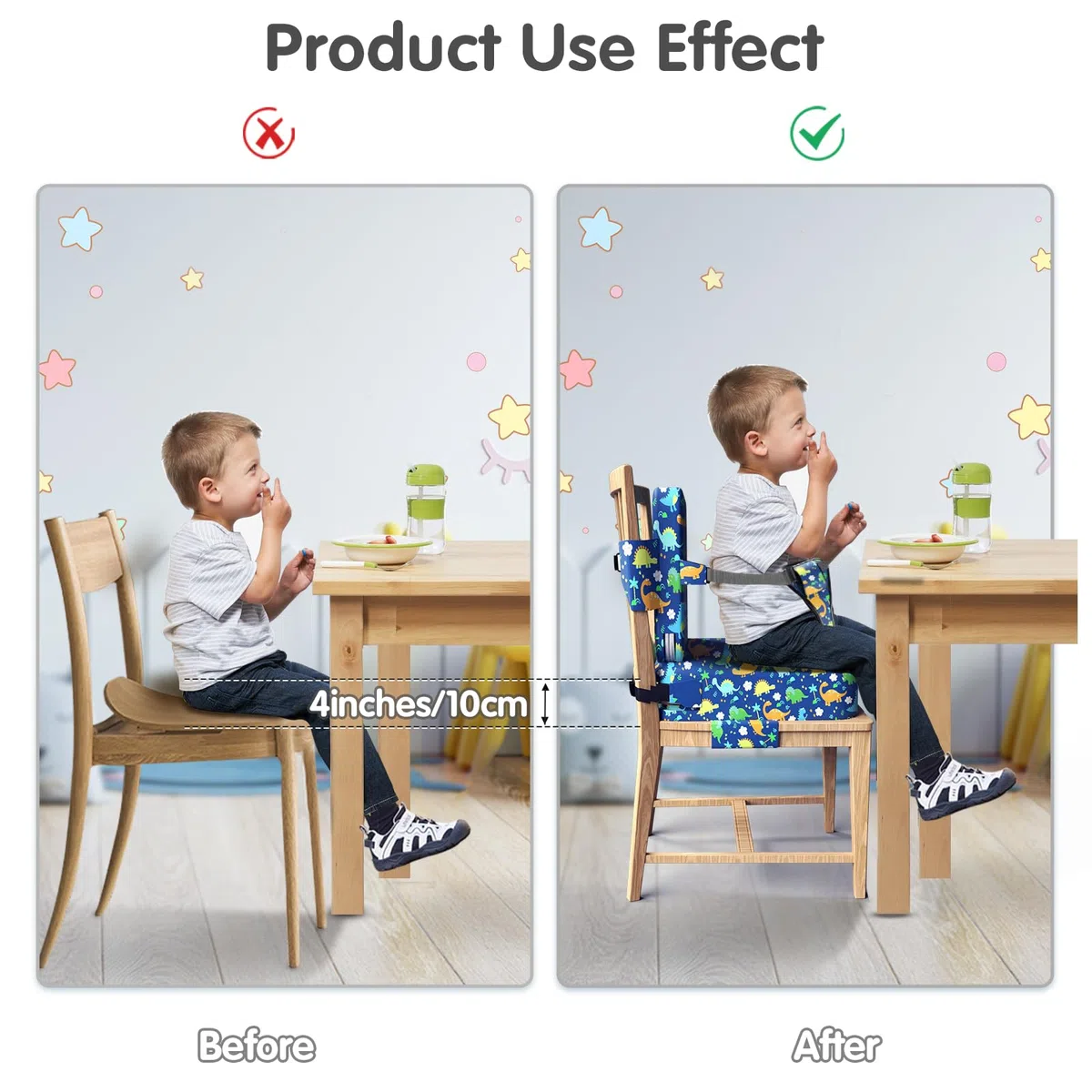 Cojin Elevador NiñOs,Elevador Silla Para NiñOs Comer,Asiento Elevador NiñOs Mesa,Alzador Silla Para NiñOs Comer,Cinturón de seguridad ajustable,2PC Apto para niños de 3 a 12 años