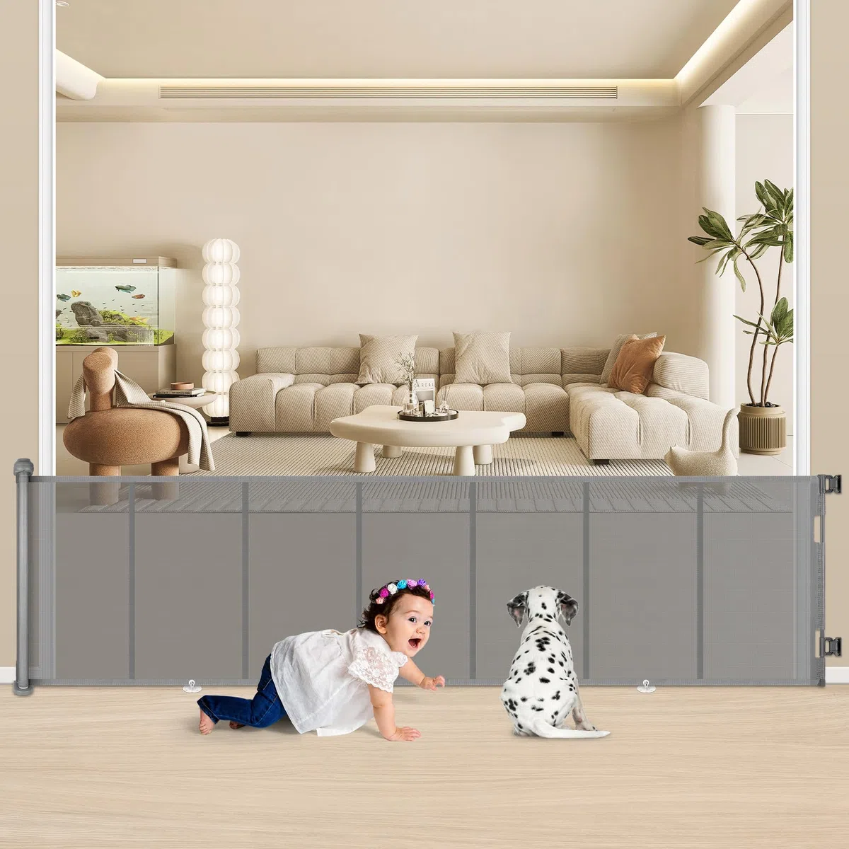 Puerta Seguridad Bebé Extensibles, 0-300 cm Barrera Seguridad Niños y Perros, Vallas de Seguridad para Niños Escaleras y Pasillos, Interiores y Exteriores (Gris)