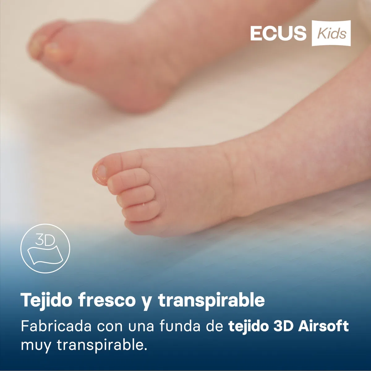 Ecus Kids, Colchón de Capazo Care Mini 75x40 cm, Hipoalergénico con Tratamiento Antimicrobiano, Extra Transpirable, Firmeza Adecuada, Tejido Xtra-Cool con Altura 5 cm