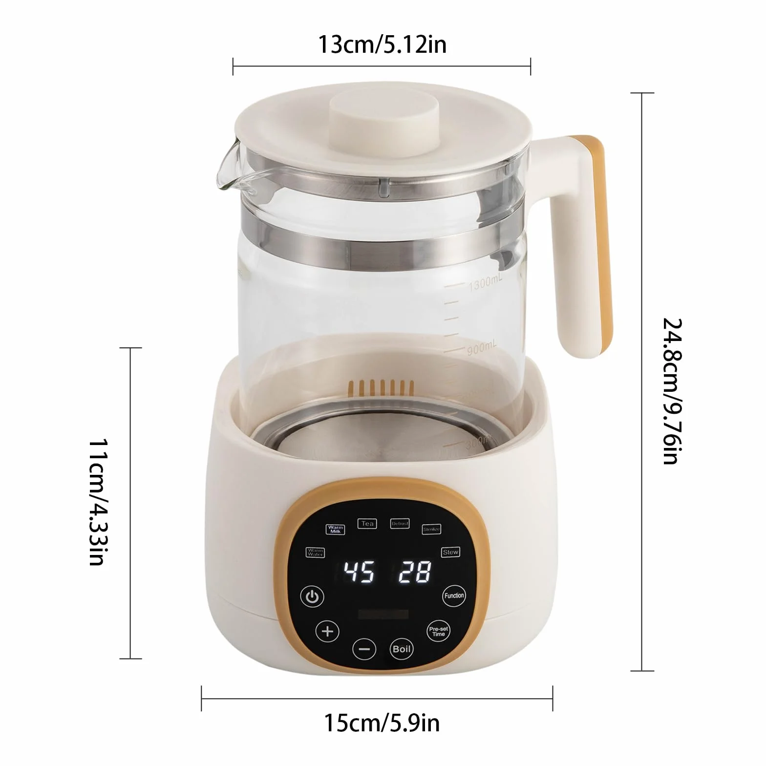 Hervidor de agua con ajuste de temperatura, calentador de biberones para bebés con indicadores digitales LED, 72 horas, mantiene caliente los alimentos para bebés, 600 W, 1,3 L