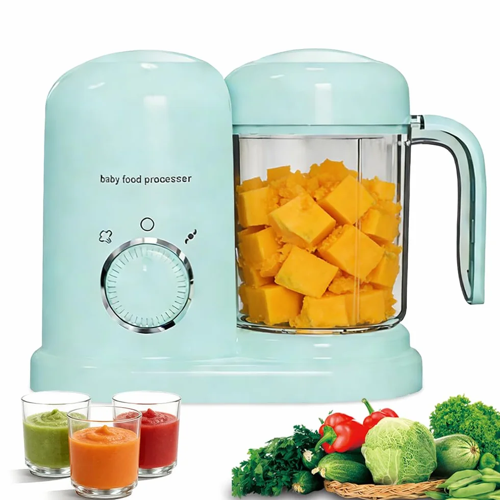 Robot Cocinero Mezclador para Bebés, Robot Multifunción 4 en 1, Interruptor Giratorio, Cocción al Vapor, Mezclado, Descongelación, Calentamiento, Bol y Cuchillas Extraíbles, Limpieza Fácil