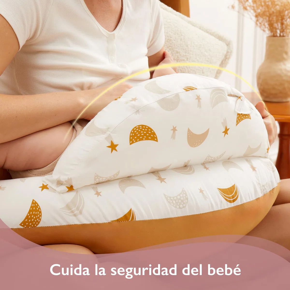 momcozy Cojín de Lactancia con Borde de Seguridad – Cojín ergonómico de Lactancia y Apoyo con Correa Ajustable y Funda de algodón extraíble, Lluvia de meteoritos