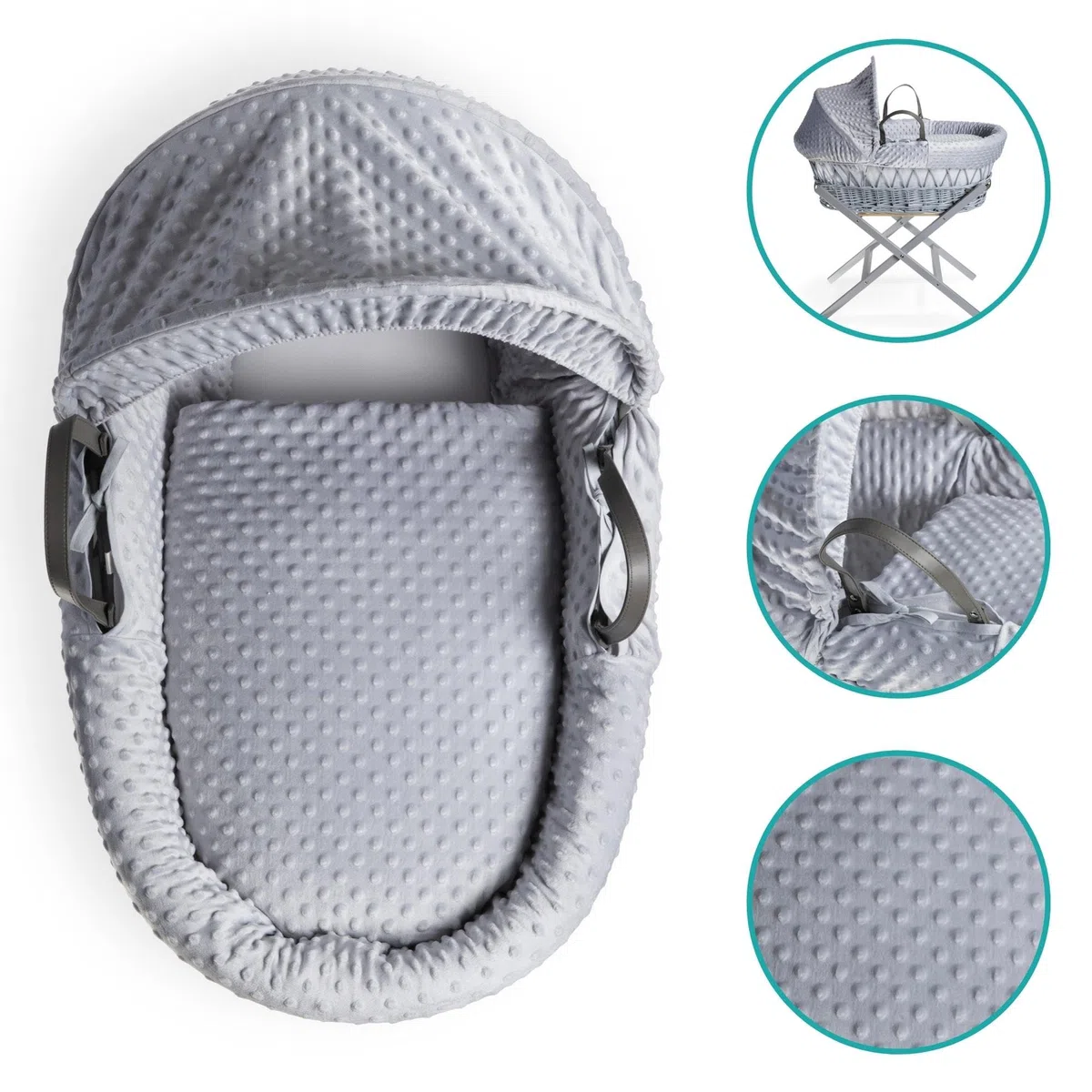 Clair de Lune Moisés de mimbre gris hoyuelo con ropa de cama, 68 x 30 cm (gris)