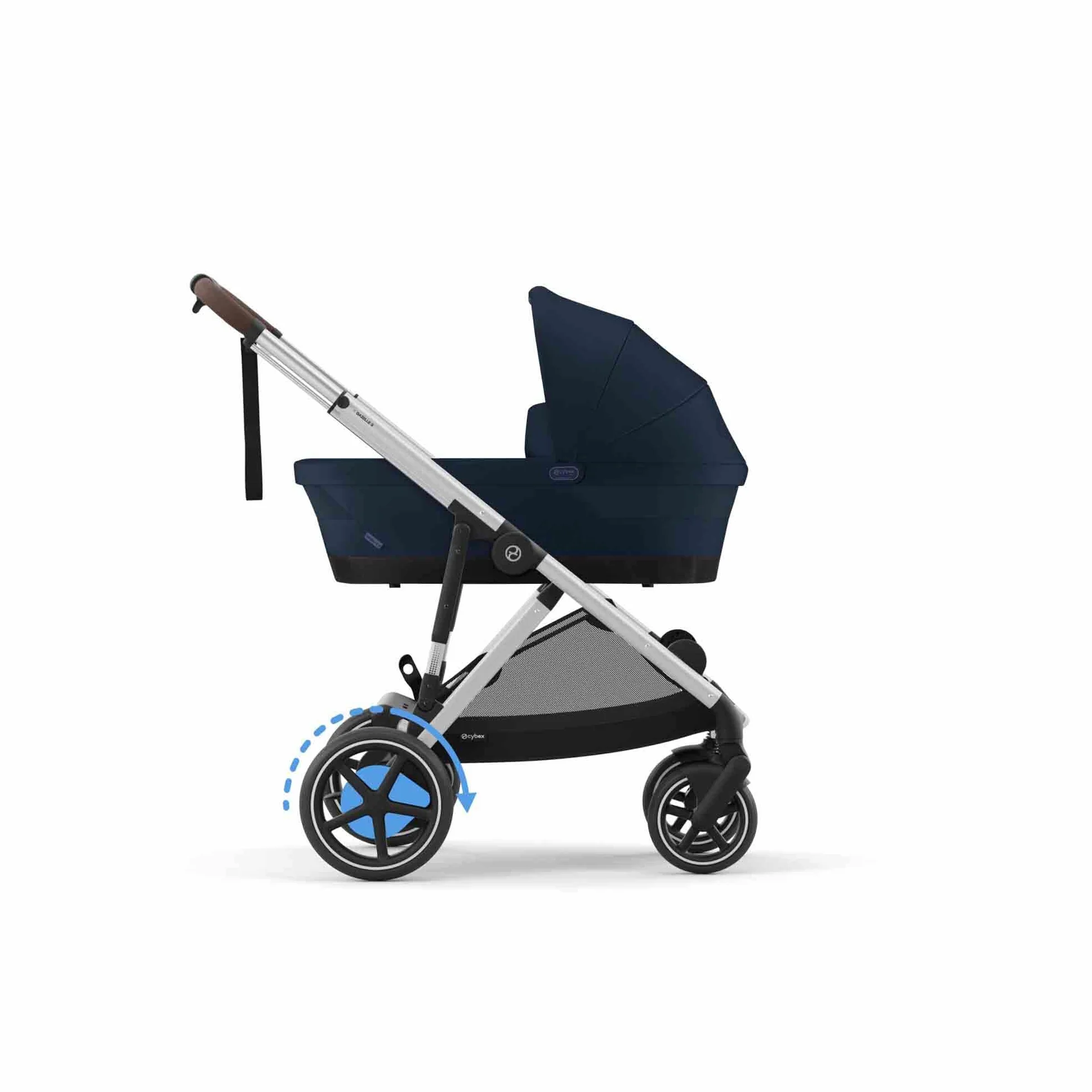 CYBEX Cochecito dorado e-GAZELLE S, máx. 22 kg (modo individual) / 2x 22 kg (modo dúo), sistema todo en 1 con accionamiento eléctrico y 20+ configuraciones, Ocean Blue