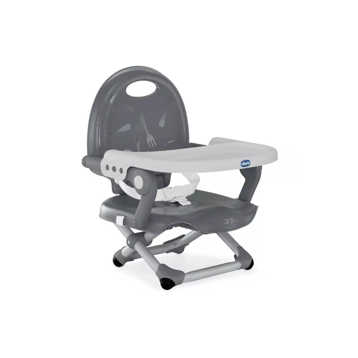 Chicco Pocket Snack Alzador de Silla para Niños para Comer, Apto de 6 Meses hasta 3 Años (15 kg), Trona de Viaje Portátil y Ajustable para Bebés, Compacta y con Bandeja Desmontable - Gris (Dark Grey)